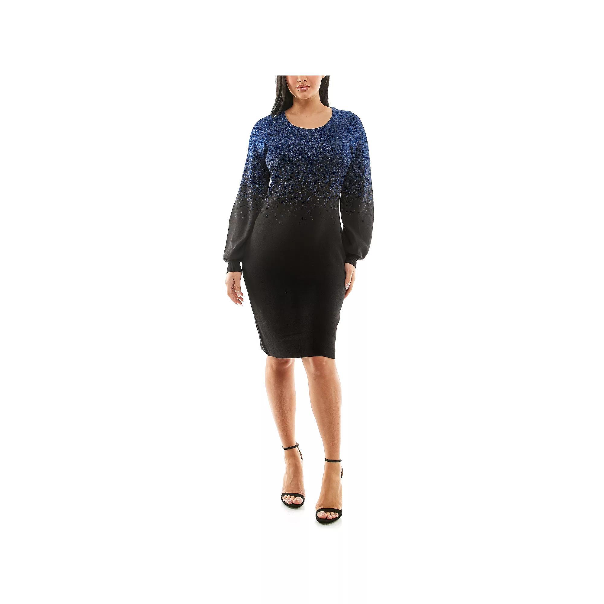 Women's Nina Leonard Balloon Sleeve Sweater Dress, Size: XL, Black Deep Blue Product Image