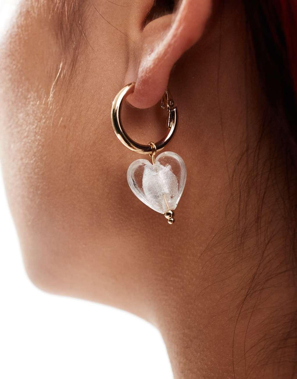 Petit Moment lexi heart hoop earrings with clear stone in gold Product Image