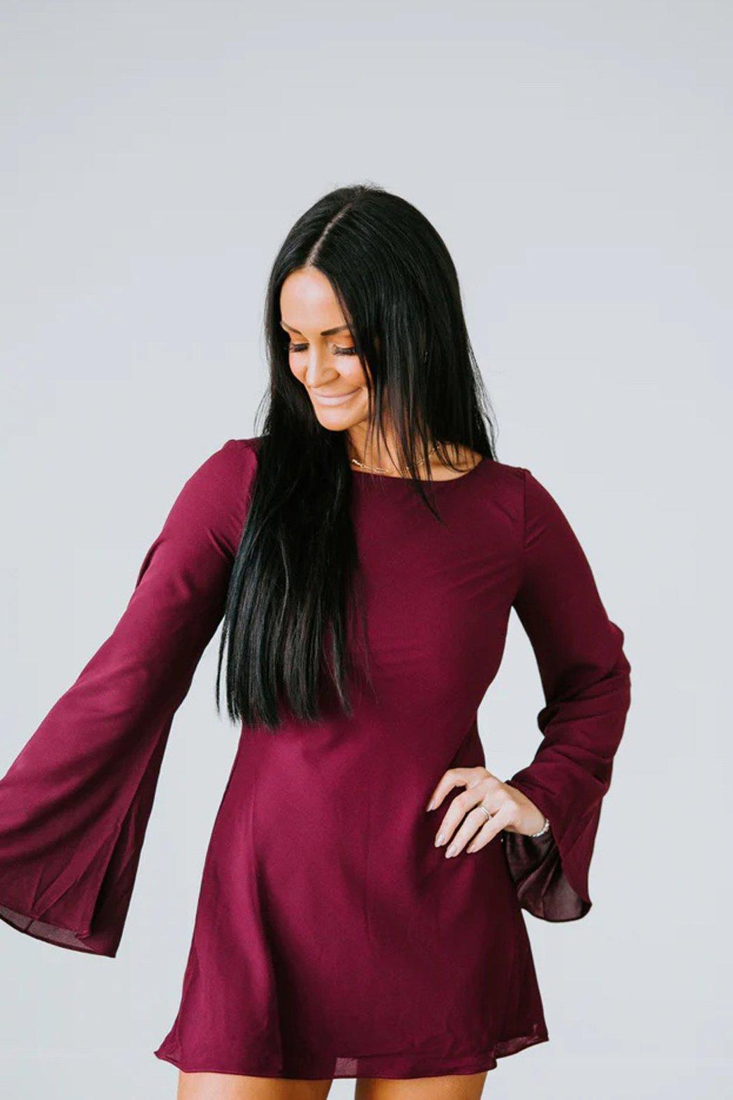 Merlot Bell Sleeve Mini Dress Product Image