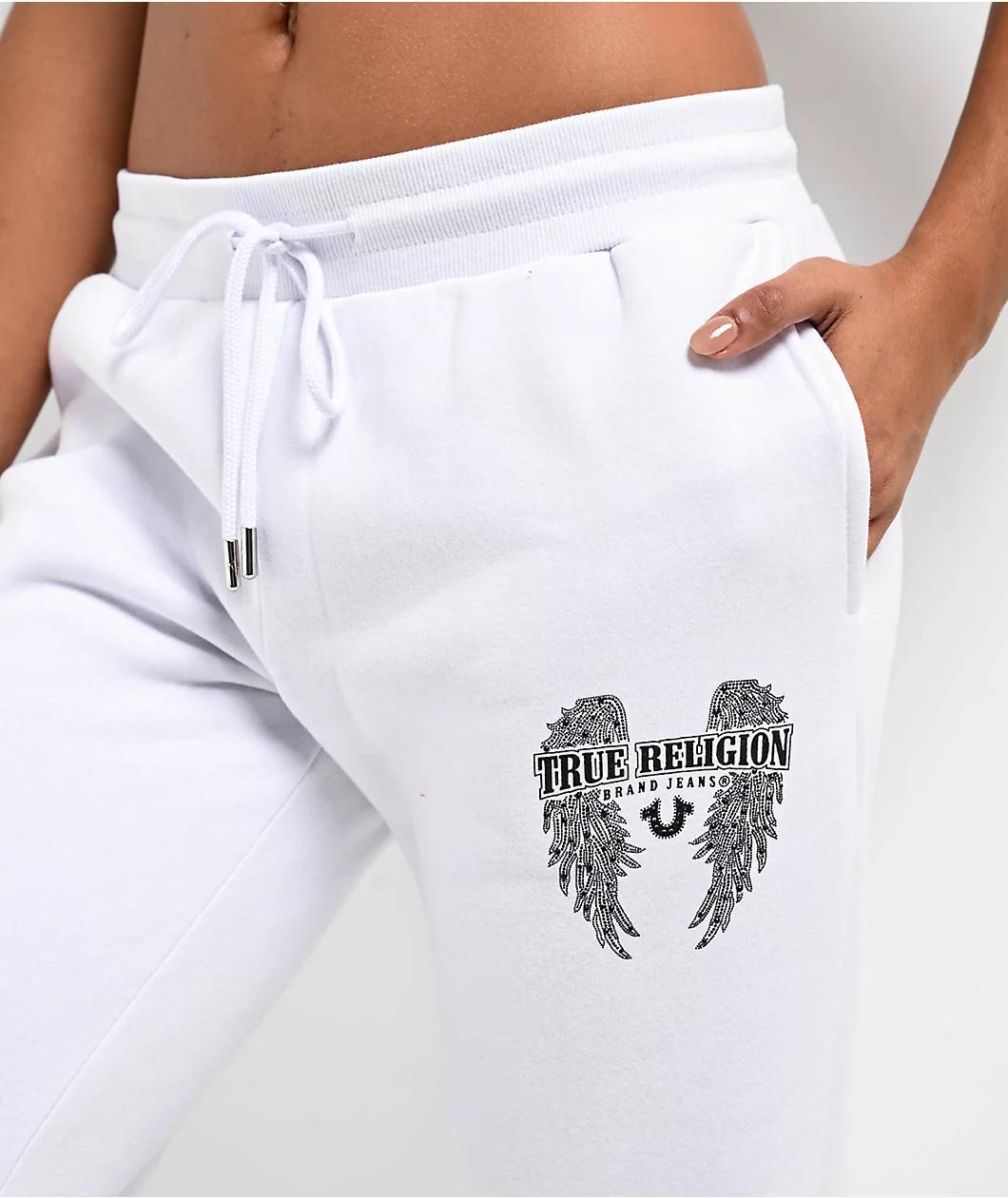 True Religion Crystal Wing White Jogger Sweatpants Product Image