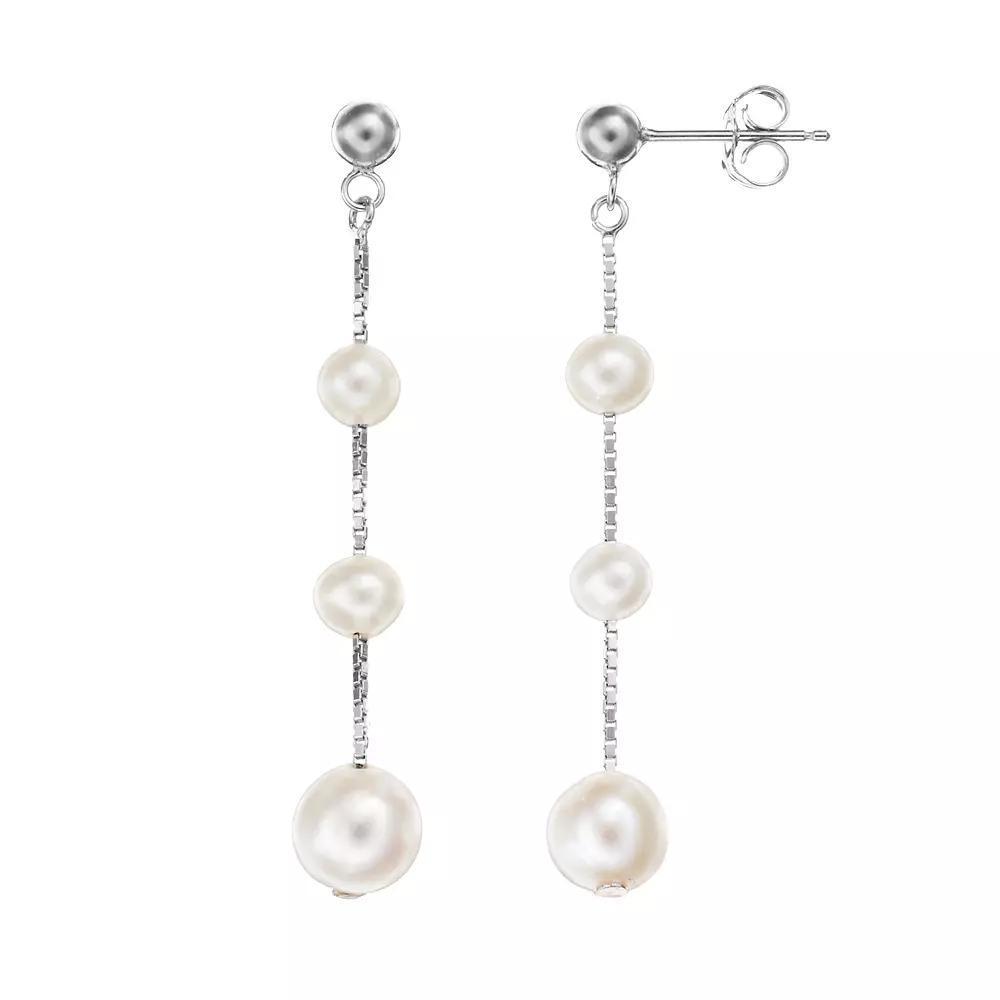 Freshwater Cultured Pearl Sterling Silver Graduated Linear Drop Earrings, Women's, White Product Image