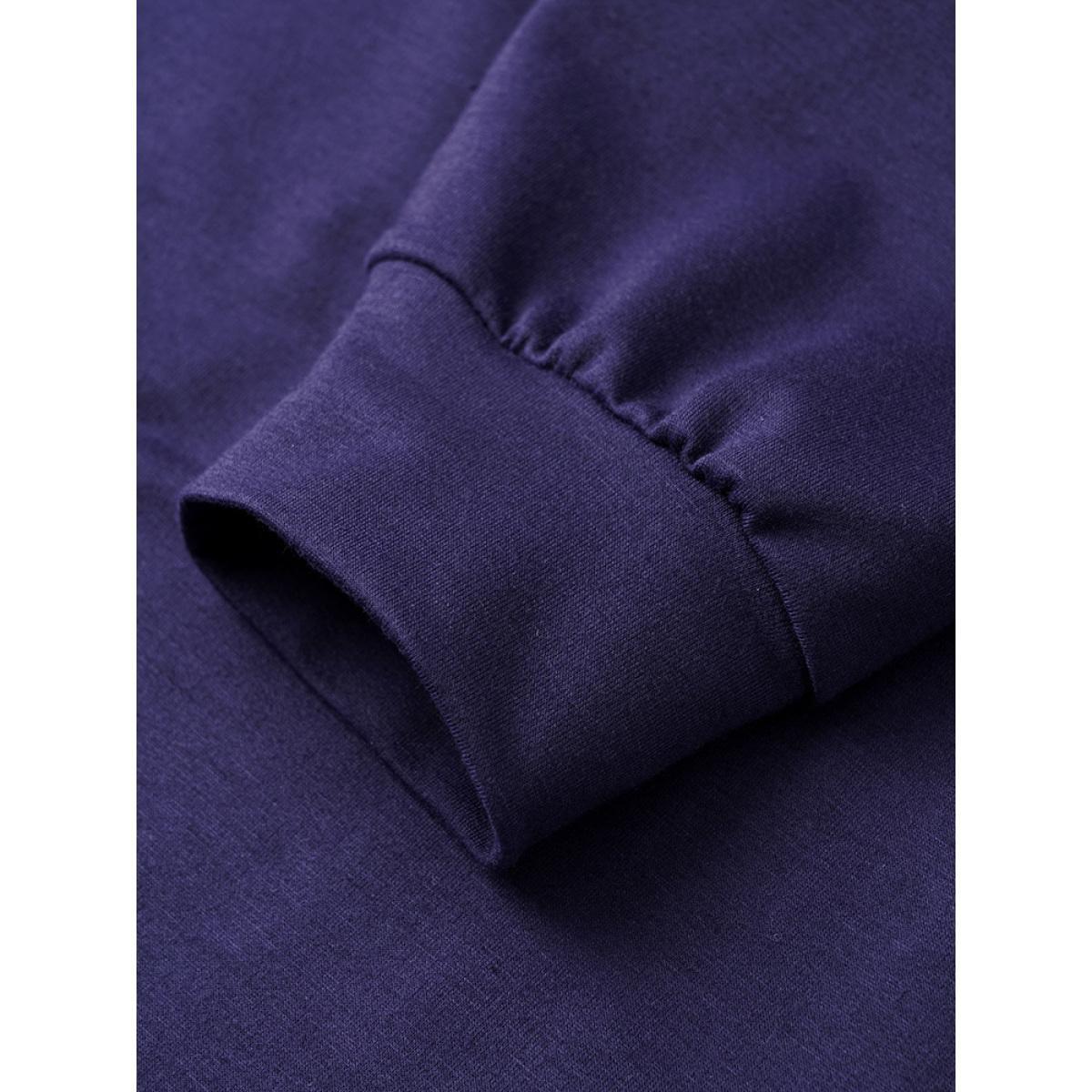 Plus Size Plain Pleated Round Neck Slightly Stretchy Sweatshirt Women Eggplant Casual Plain Round Neck Everyday Sweatshirts BloomChic 26/4X Product Image