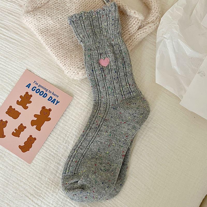 Heart Embroidered Ribbed Socks / Set Product Image