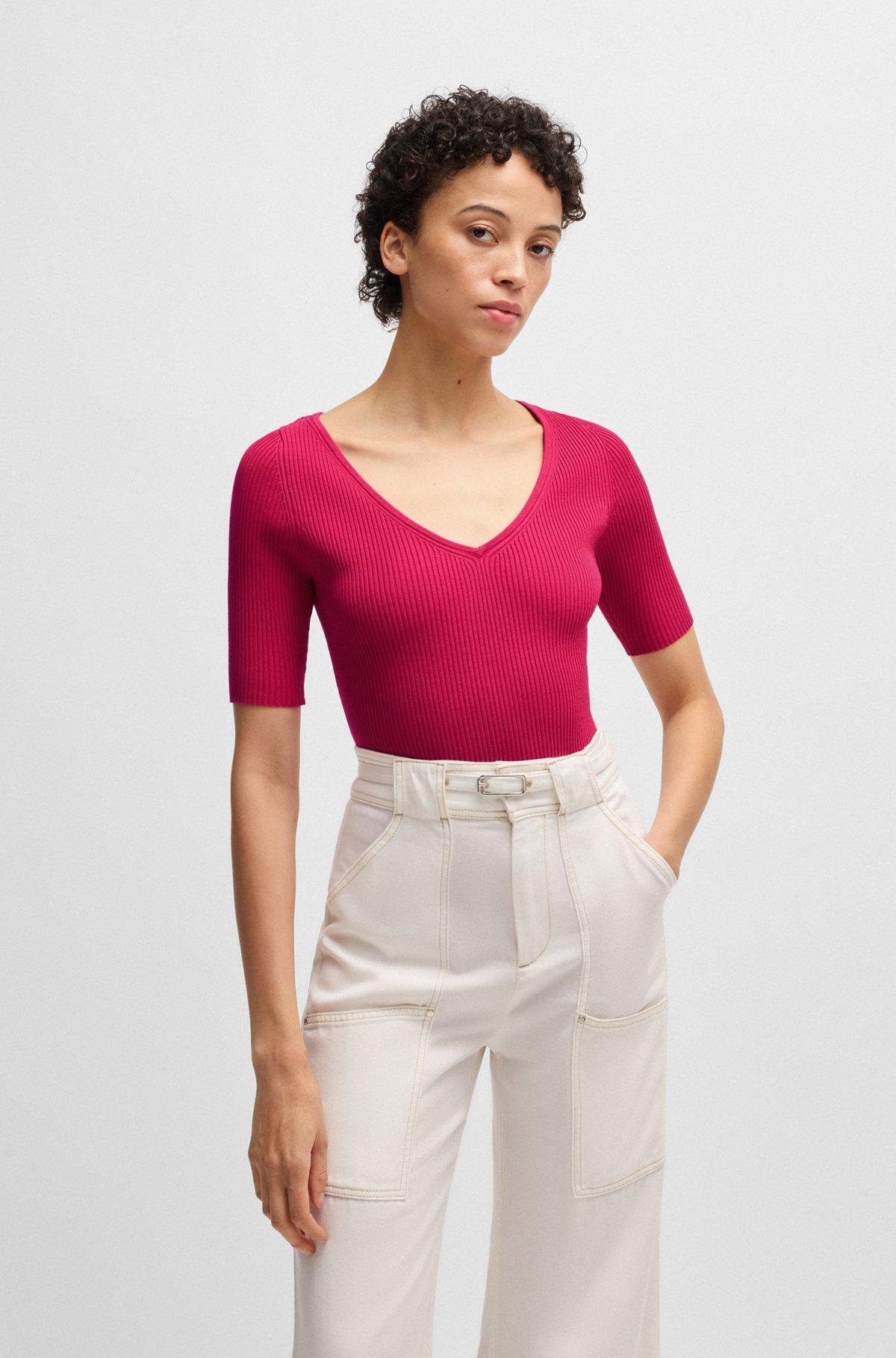 BOSS - Knitted sweater with V neckline in slim fit - Black Product Image