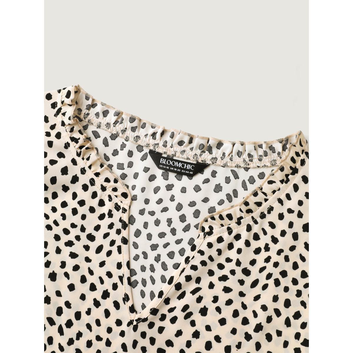 Plus Size Apricot Leopard Print Ruffled Sleeve Blouse Women Cap Sleeve Notched collar Work Blouses BloomChic 22-24/3X Product Image
