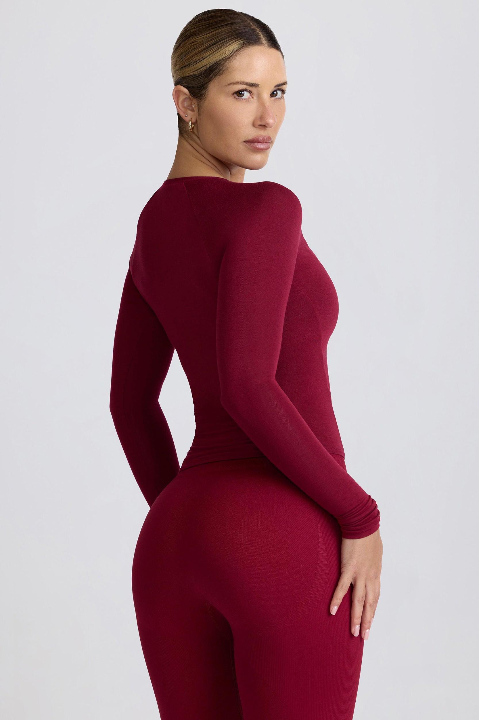 Tencel™ Modal Ruched Long-Sleeve Top in Burgundy Product Image