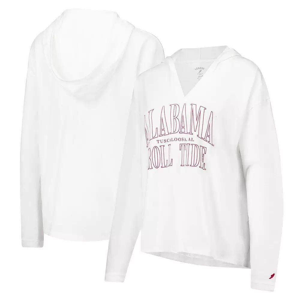 Women's League Collegiate Wear White Alabama Crimson Tide Slub Long Sleeve V-Neck Hoodie T-Shirt, Size: Small Product Image