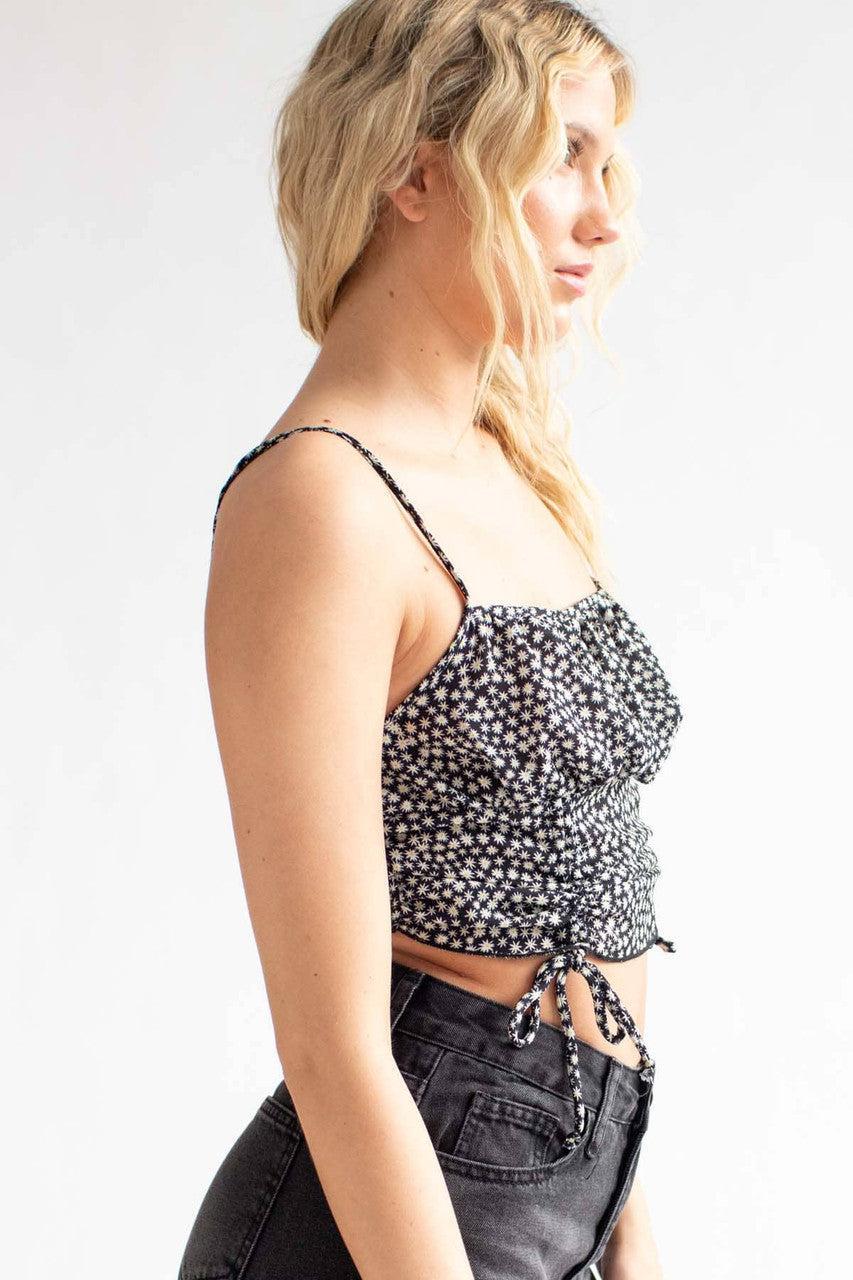 Black Daisy Milkmaid Ruched Crop Cami Product Image