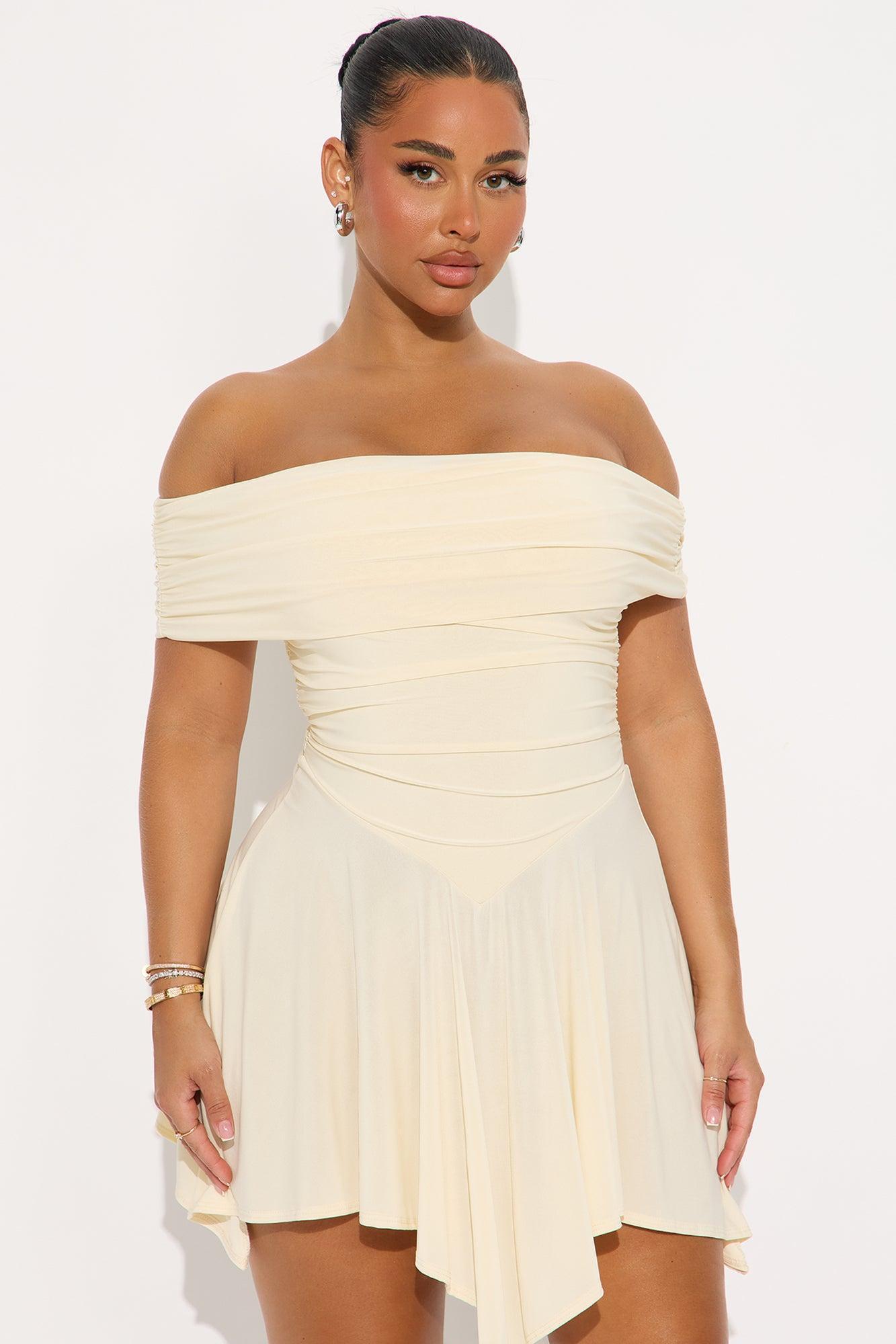 Penelope Off Shoulder Mini Dress - Cream Product Image