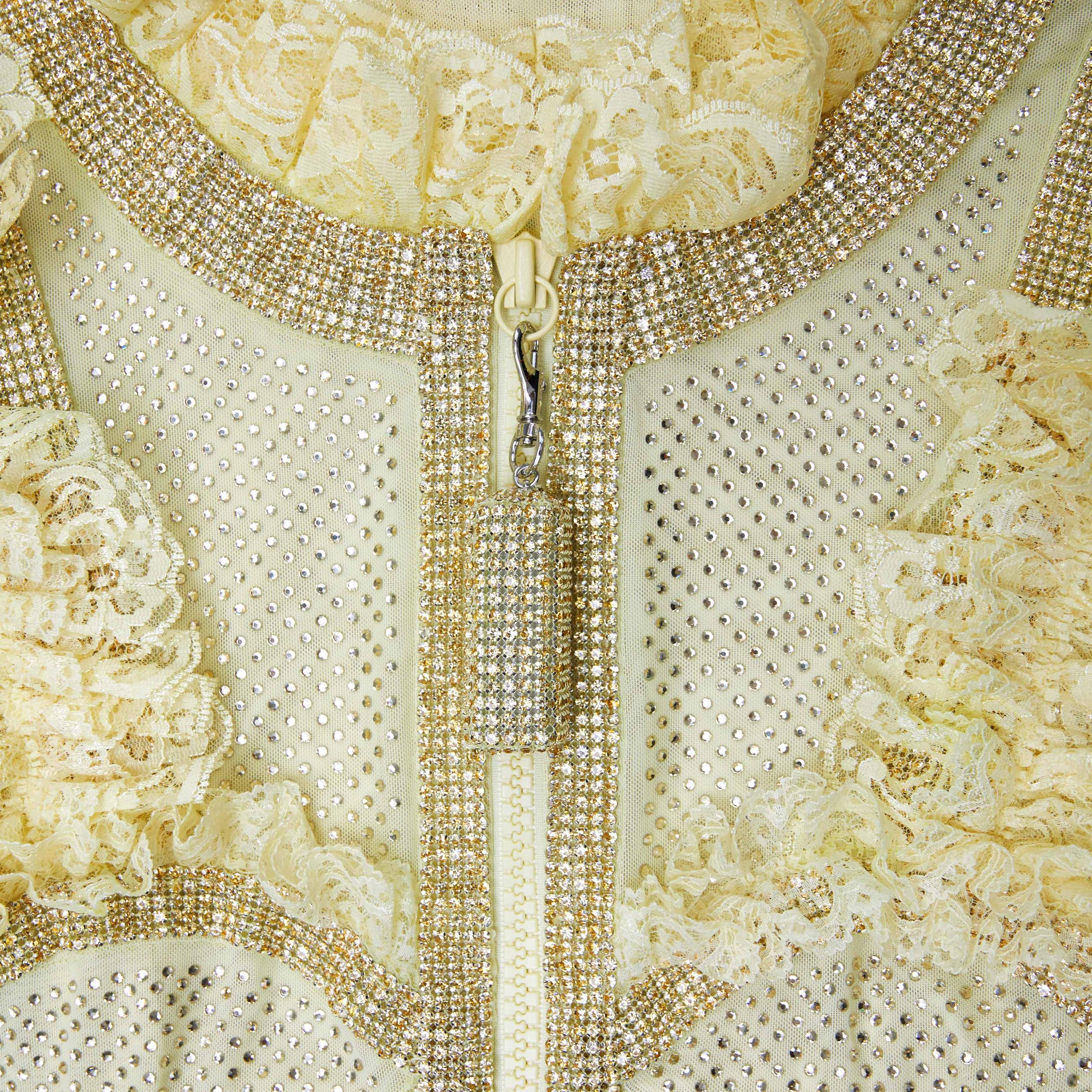 Yellow Rhinestone Mesh Ruffle Mini Dress Product Image