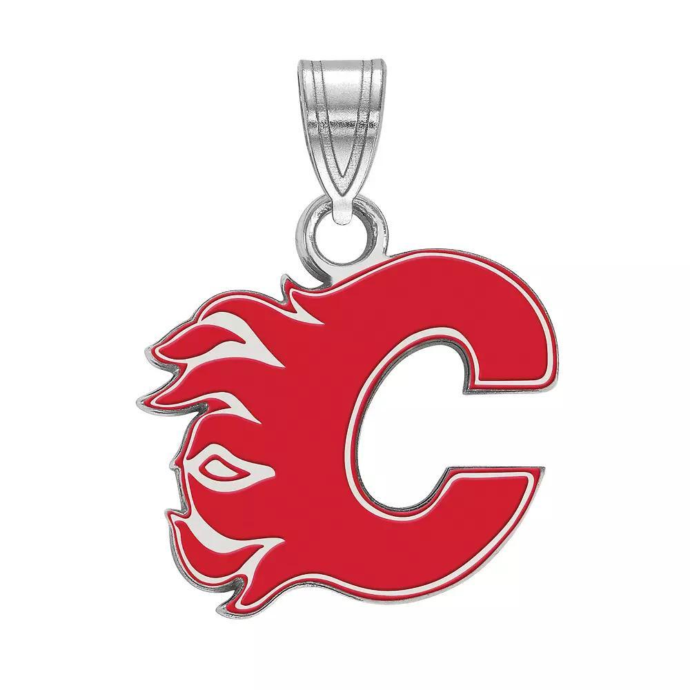 LogoArt Calgary Flames Sterling Silver Small Enamel Pendant, Womens Product Image