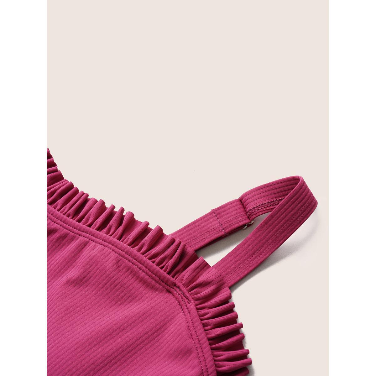 Plus Size Solid Frill Trim Adjustable Straps Swim Top Women's Swimwear RedViolet Beach Non High stretch Bodycon Strapless Curve Swim Tops BloomChic 26/4X Product Image