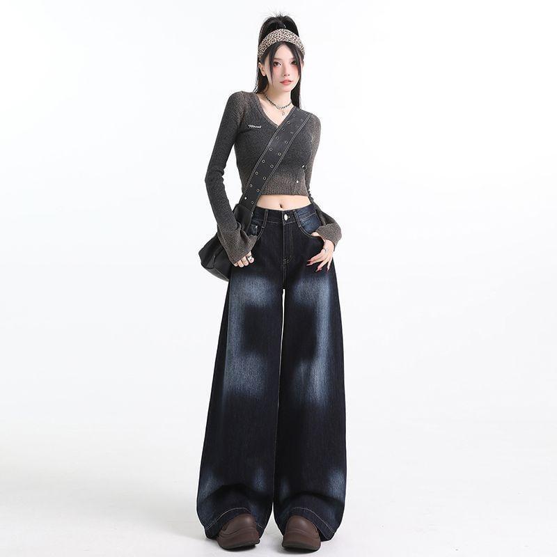 Mid Rise Patterned Wide Leg Jeans (Various Designs) Product Image