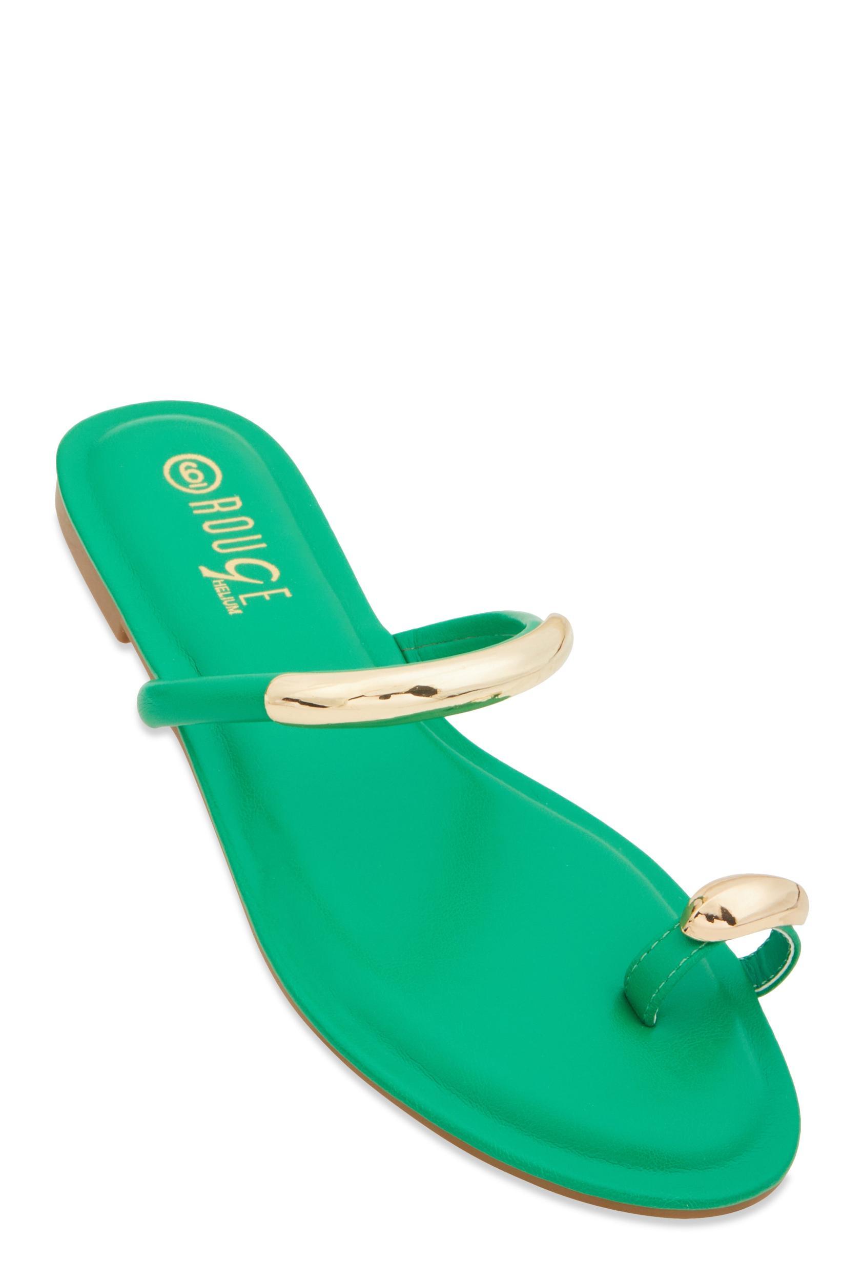 Womens Metallic Detail Toe Loop Slide Sandals Product Image