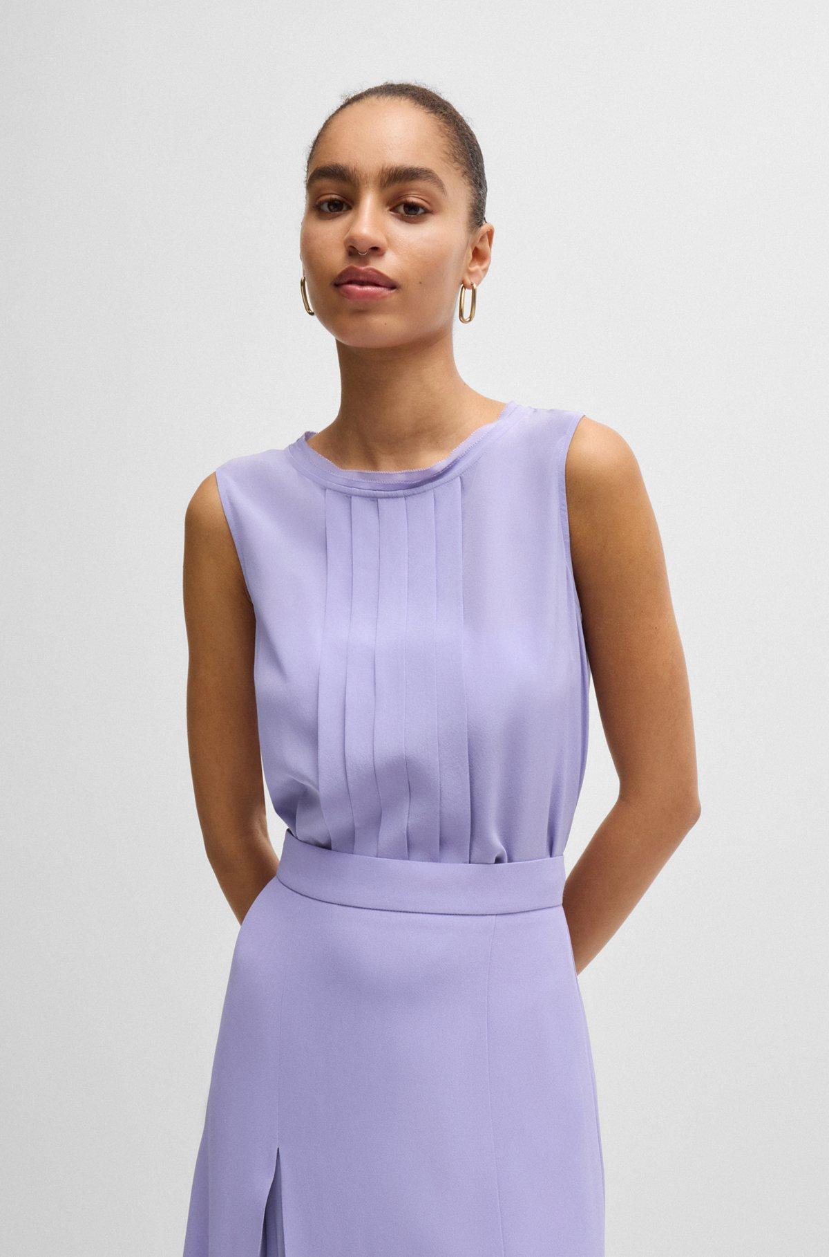 Pleat-front sleeveless blouse in washed silk Product Image