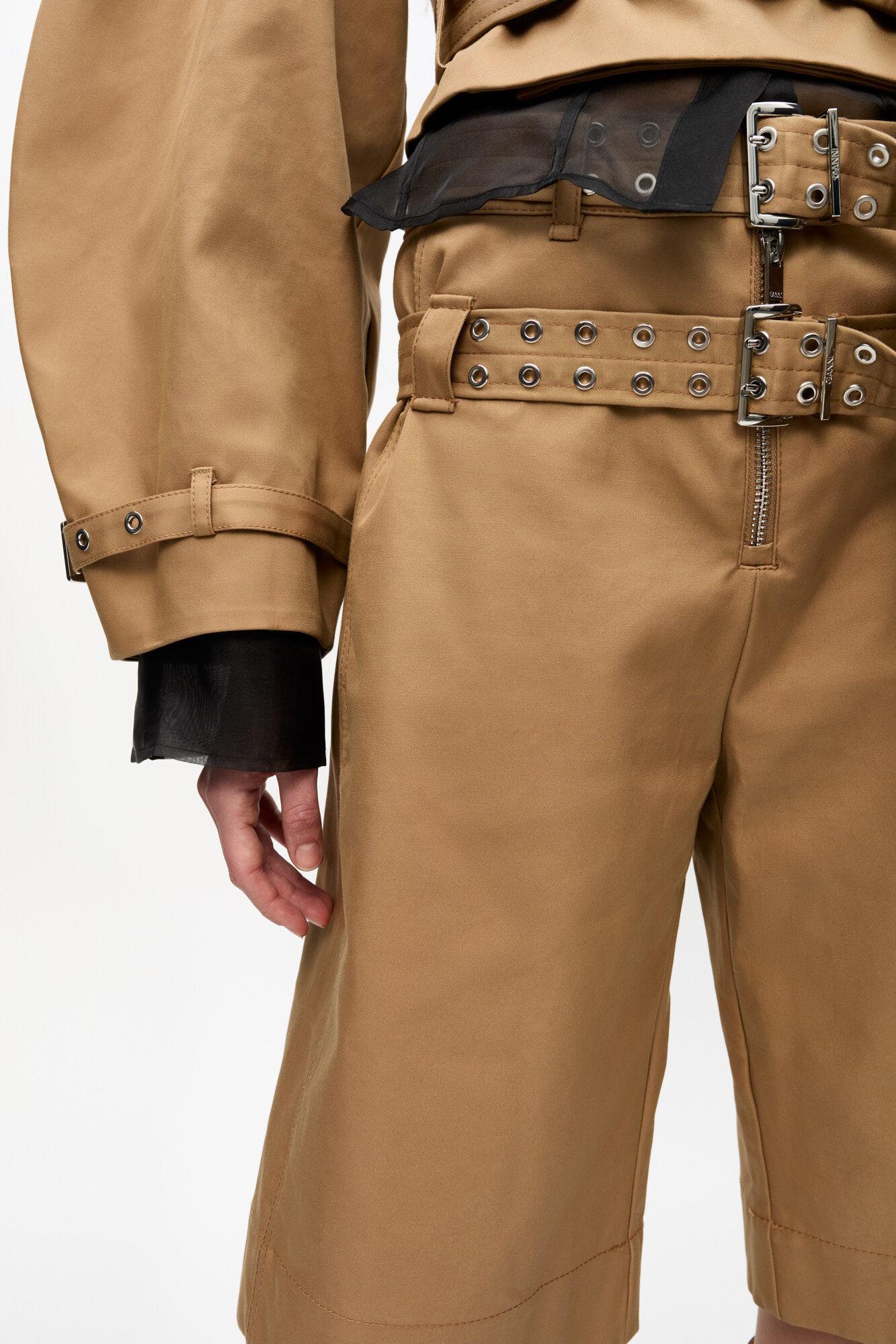 Camel Bonded Cotton Belt Shorts Product Image
