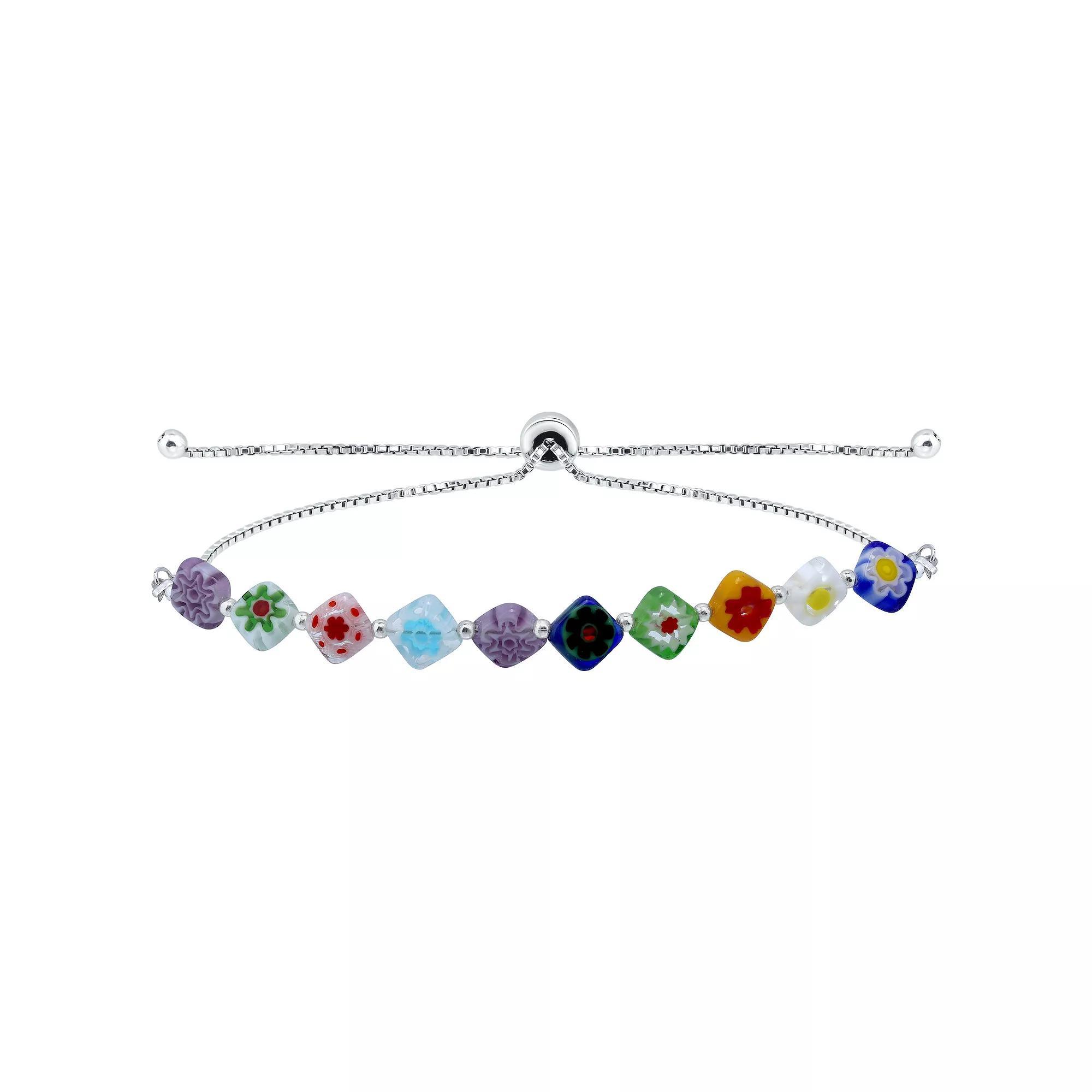 Aleure Precioso Sterling Silver Colored Square Glass Bead Adjustable Bracelet, Women's, Size: 7.5", Multi Product Image