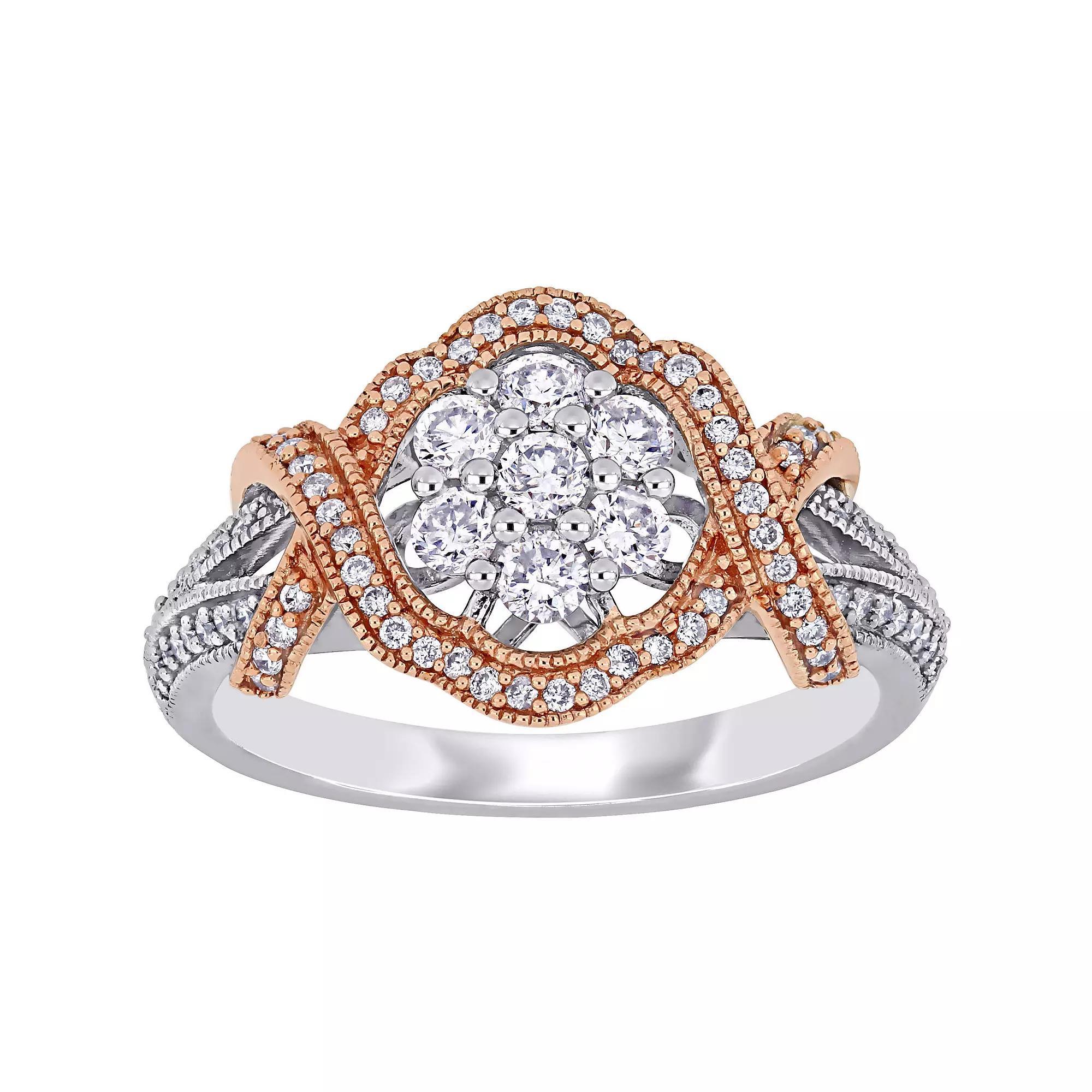 Stella Grace Two Tone 10k White Gold 5/8 Carat T.W Diamond Floral Ring, Women's, 10k Two Tone Product Image