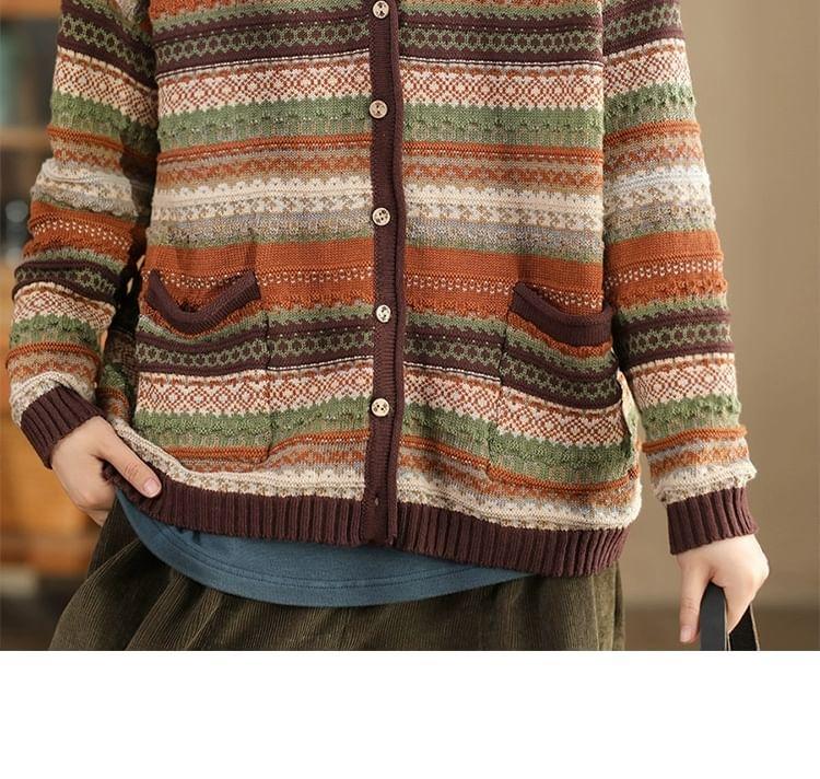 V-Neck Color Block Cardigan Product Image