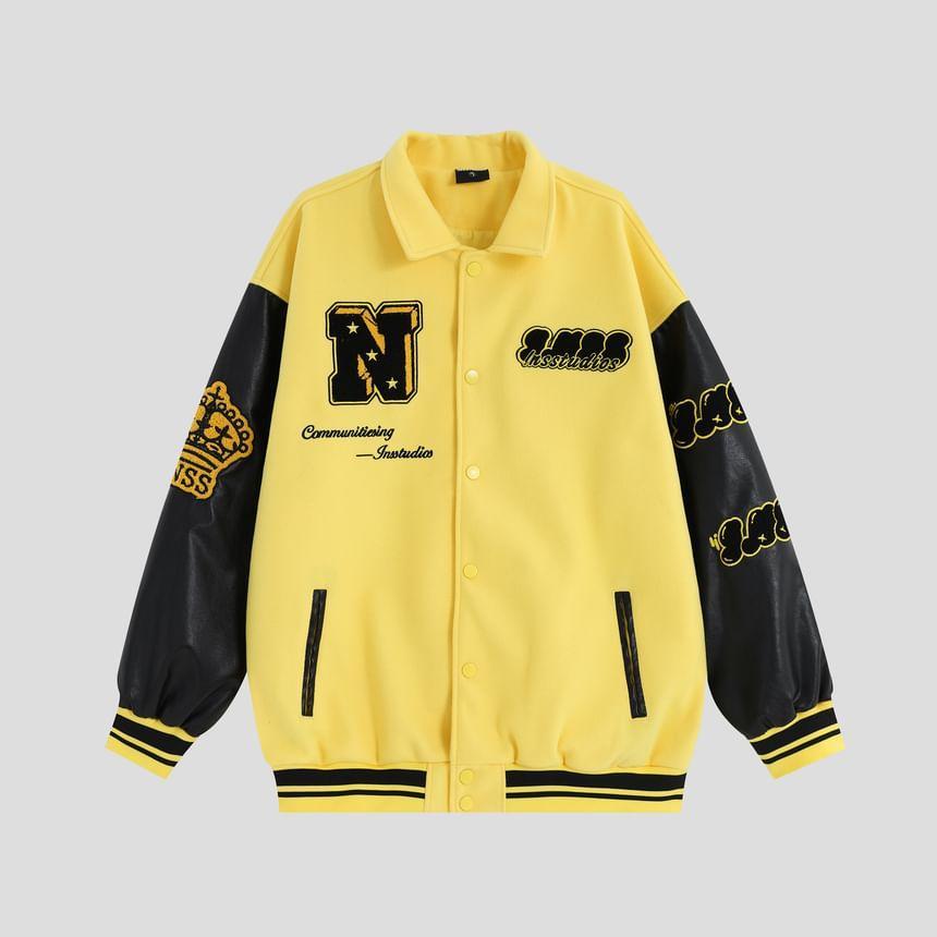 Collared Lettering Button-Up Jacket Product Image