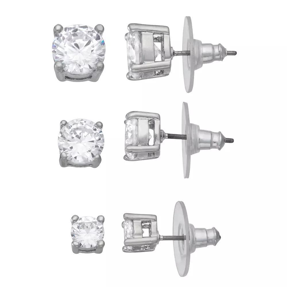 Simply Vera Vera Wang Silver Tone Cubic Zirconia Earring Set of 3, Women's, Clear Product Image