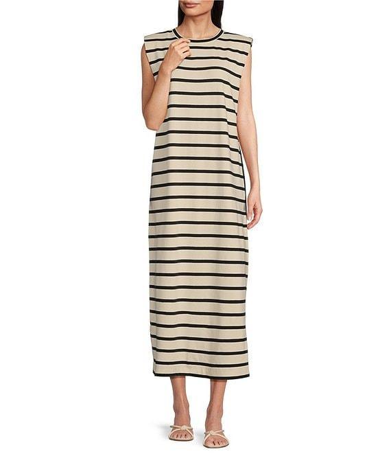 Gibson & Latimer Stripe Knit Crew Neck Sleeveless Sheath Midi Dress Product Image