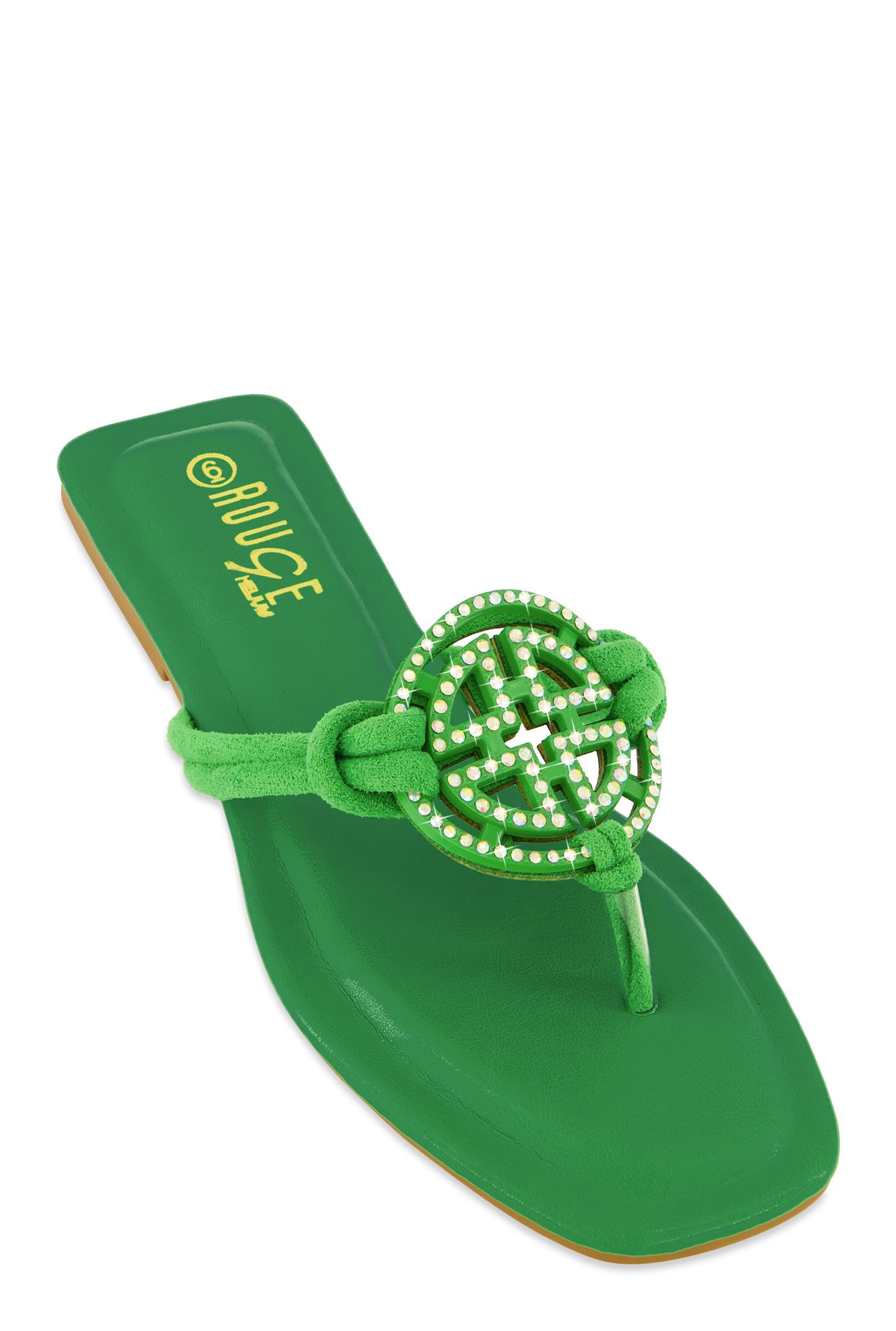 Womens Rhinestone Geo Pendant Thong Slide Sandals Product Image