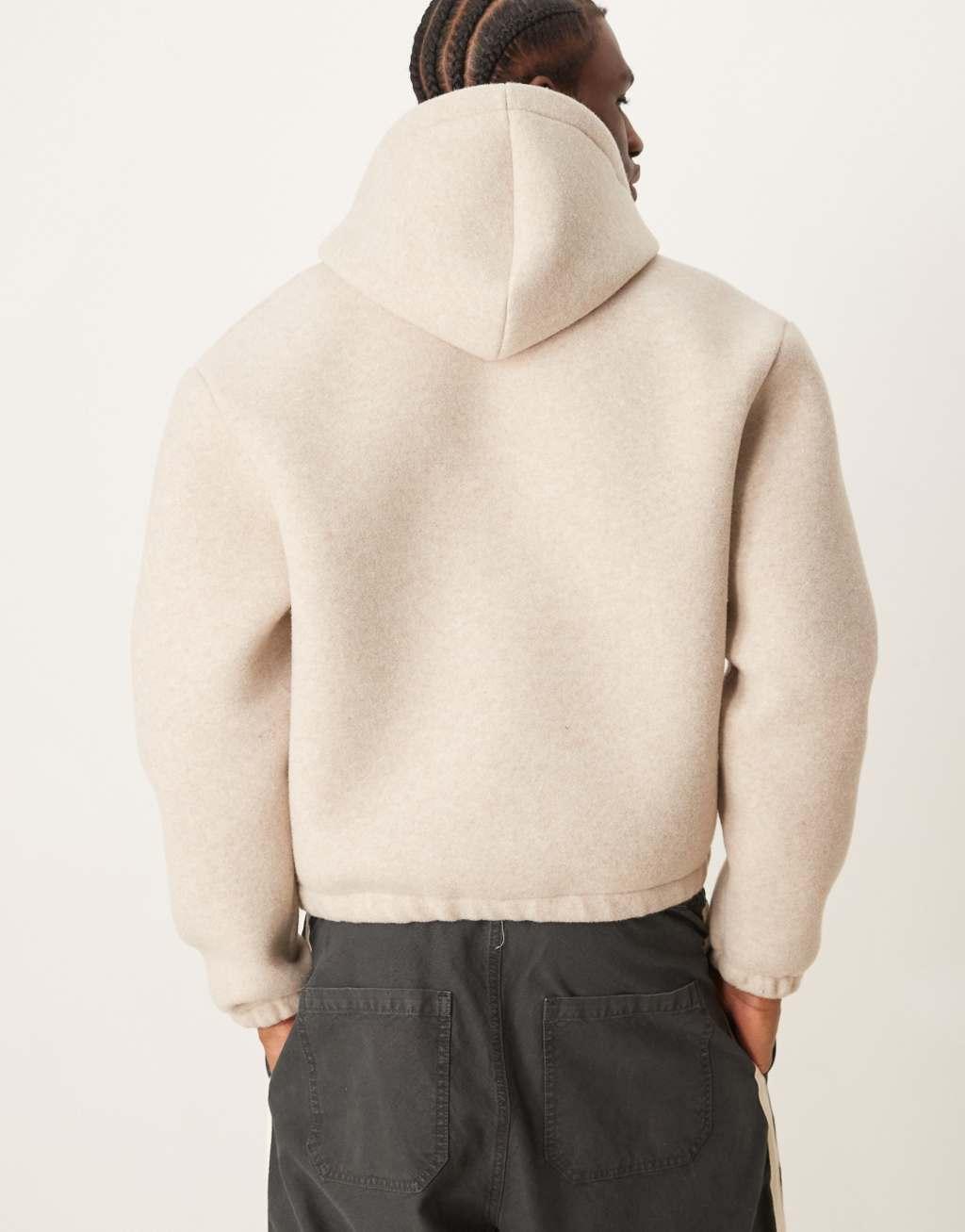 ASOS DESIGN Premium oversized boxy felt zip up hoodie in oatmeal heather Product Image