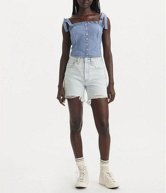 Levi's® 501® Original High Rise Mid Thigh Distressed Denim Shorts Product Image