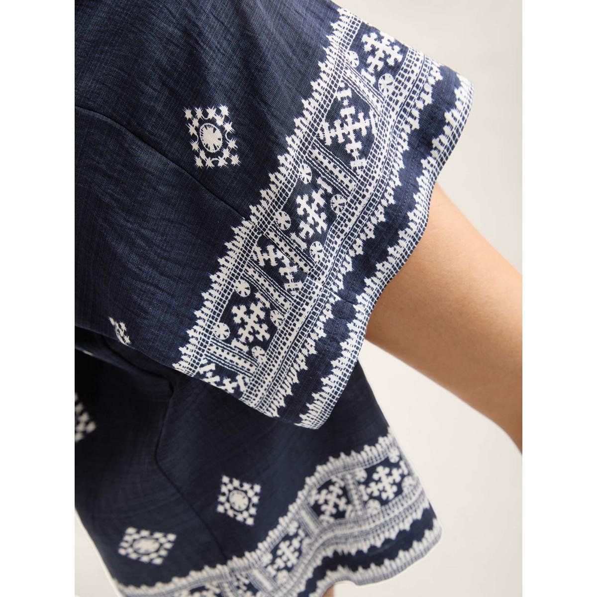 Plus Size Geometric Print Tied Wide-Leg Pants Women Indigo Resort Wide Leg Mid Rise Vacation Pants BloomChic 14-16/1X Product Image