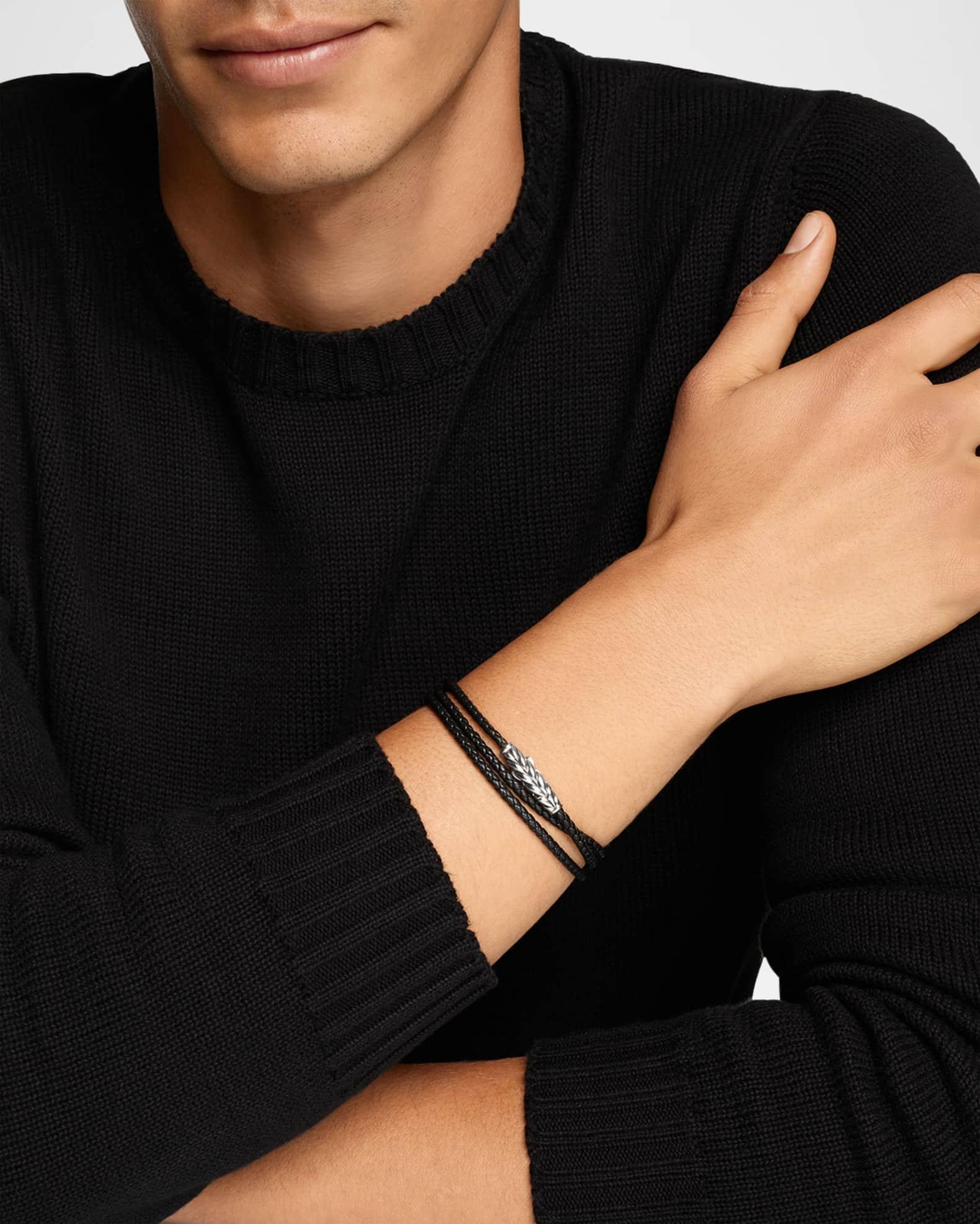 Mens Chevron Wrap Bracelet in Leather with Silver Product Image