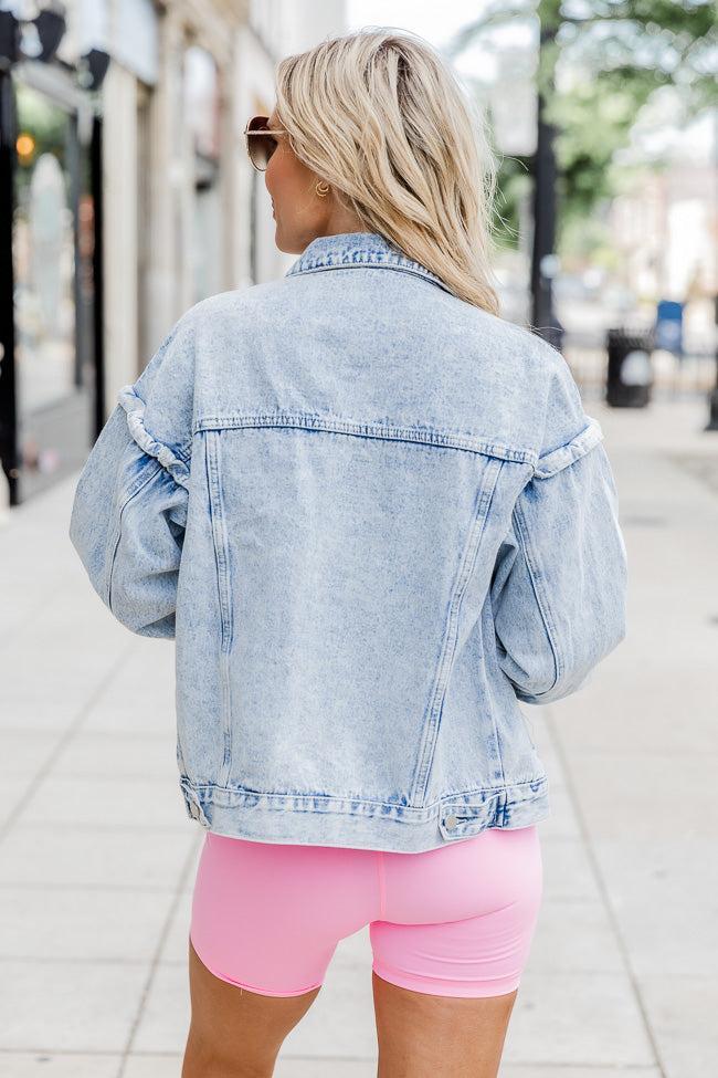 My Love Story Oversized Ruffle Detail Acid Wash Denim Jacket FINAL SALE Product Image