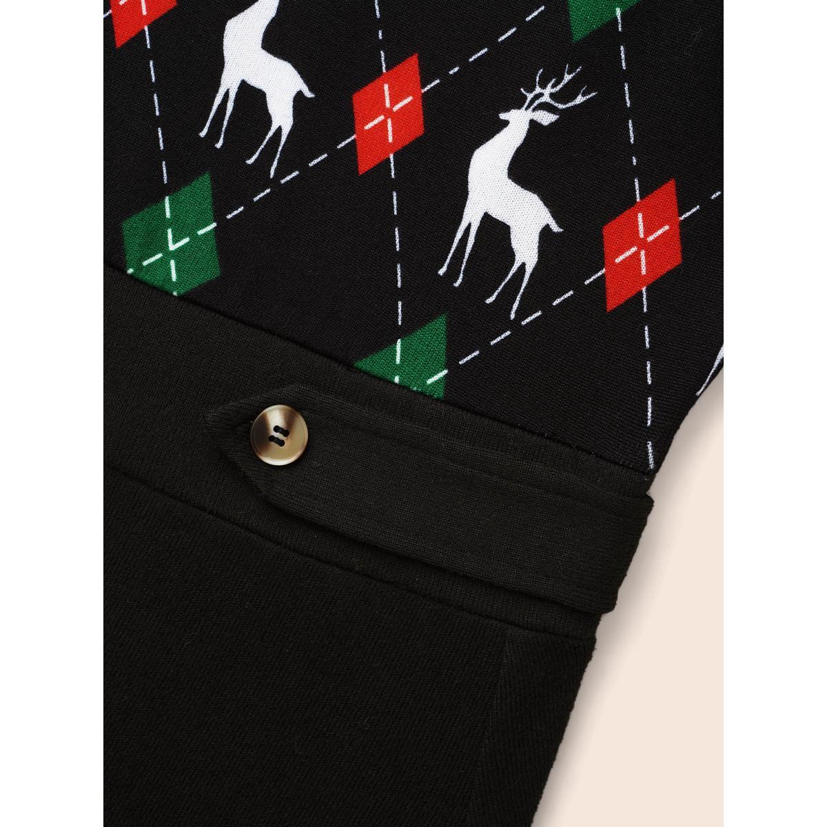 Plus Size Reindeer Printed Fit-and-Flare Midi Dress Black Women Casual Patchwork Party Curvy Bloomchic 22-24/3X Product Image