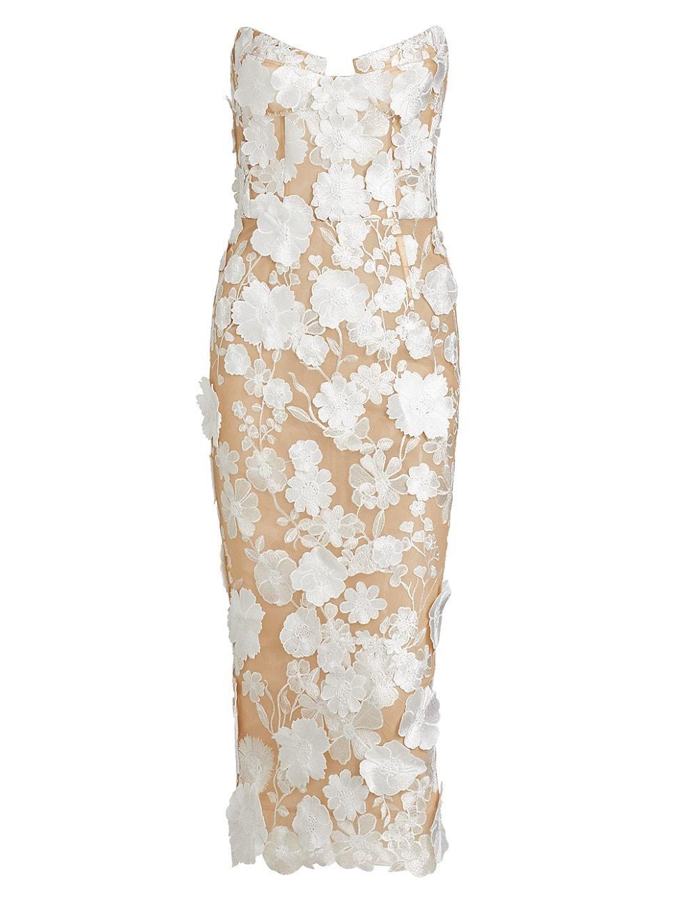 Jasmine Strapless Floral Applique Midi Dress Product Image