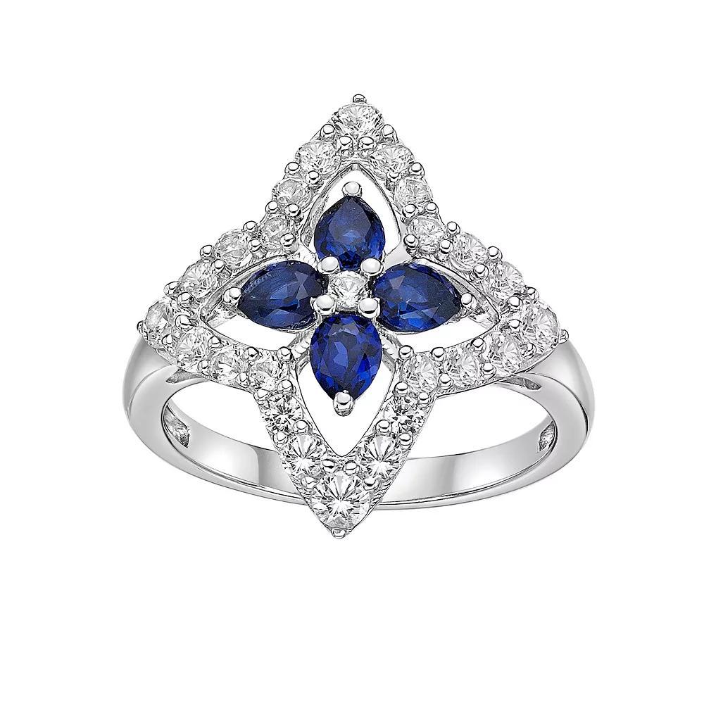 Gemminded Sterling Silver Lab-Created Sapphire & Lab-Created White Sapphire Star Ring, Women's, Size: 10 Product Image