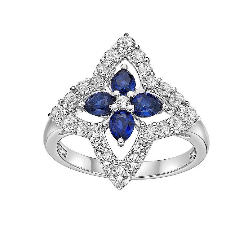 Gemminded Sterling Silver Lab-Created Sapphire & Lab-Created White Sapphire Star Ring, Women's, Size: 10 Product Image