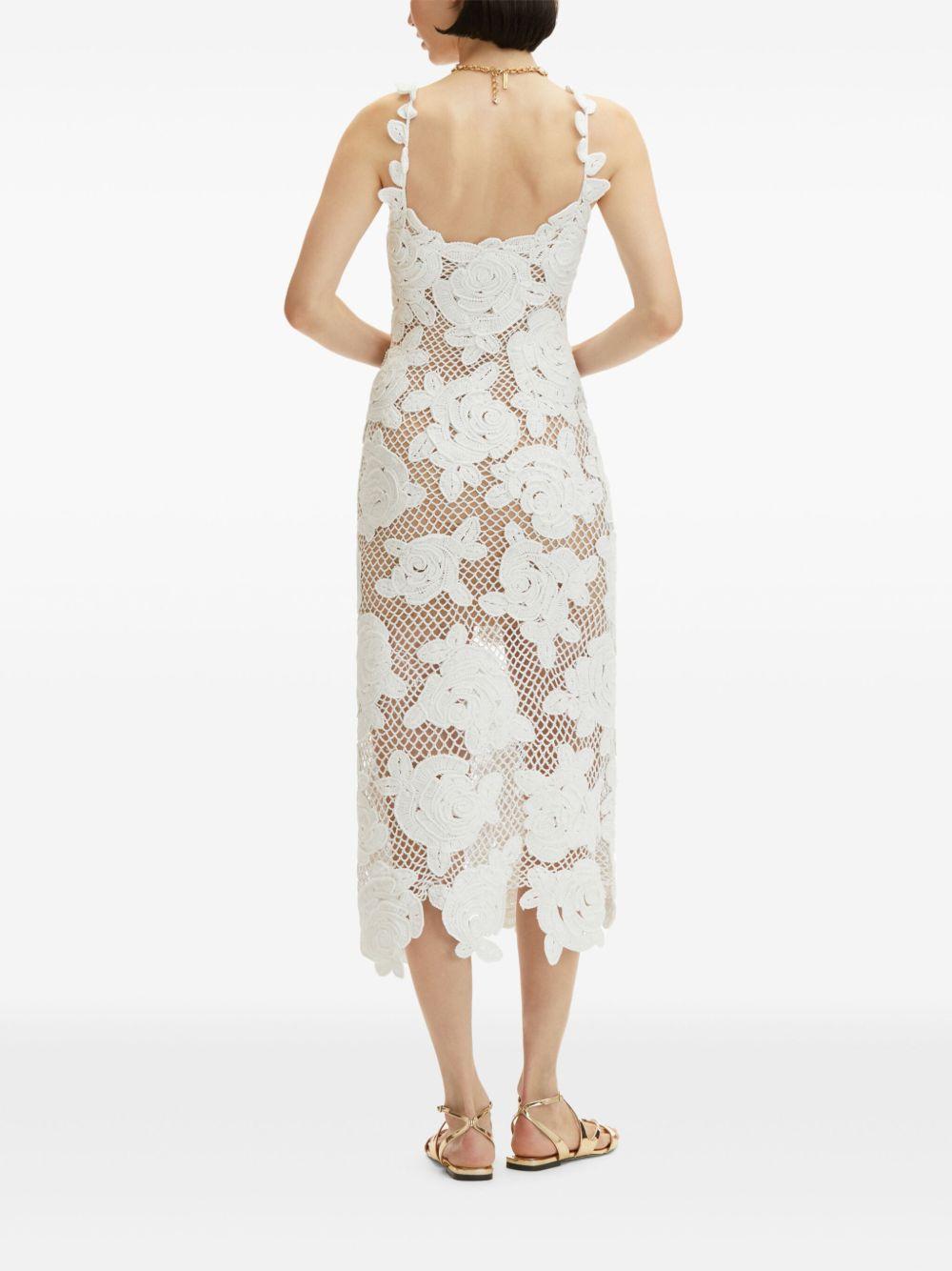 rose-embroidered crochet-knit midi dress Product Image