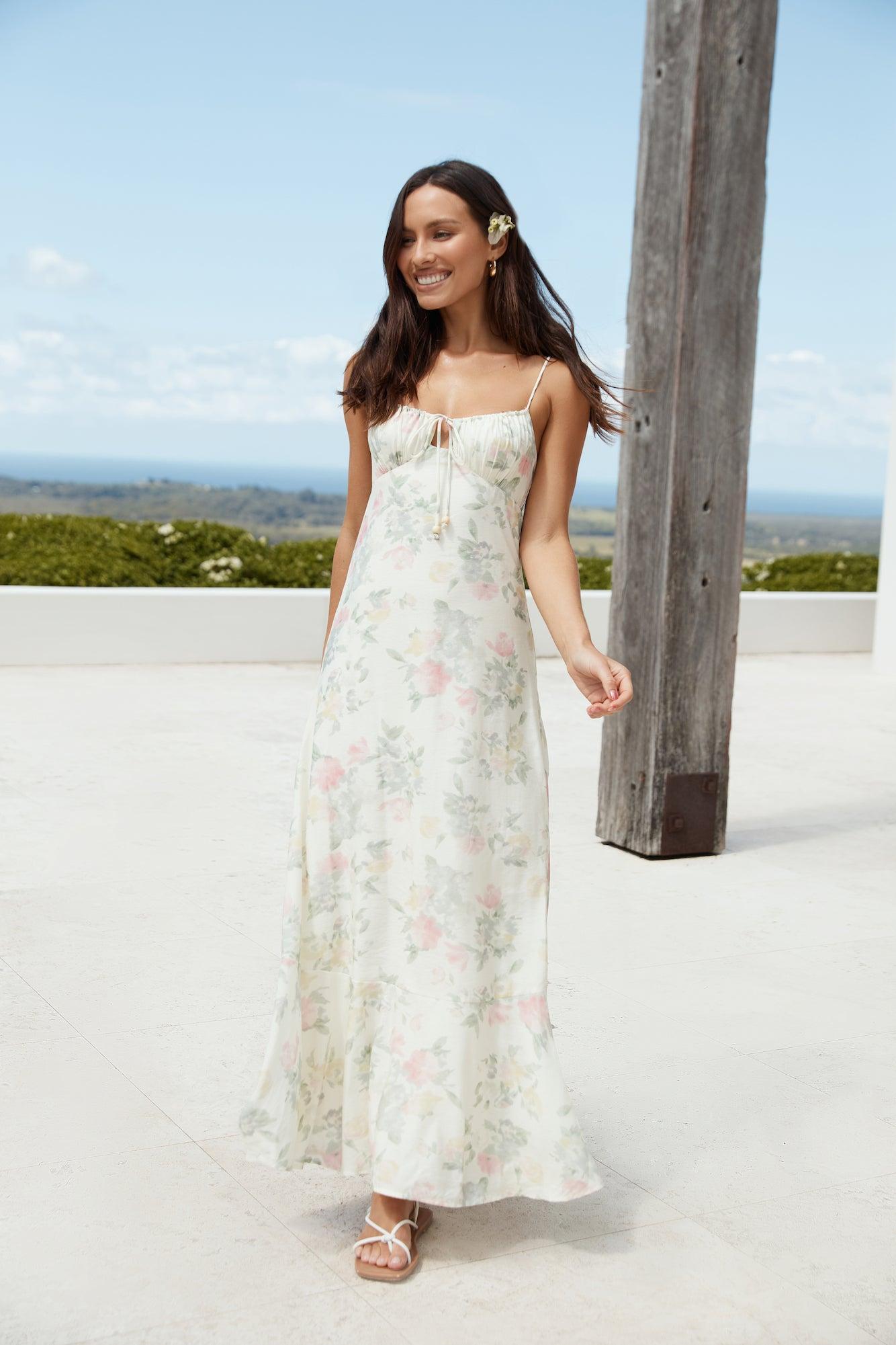 Rebekah Floral Maxi Dress Beige Product Image