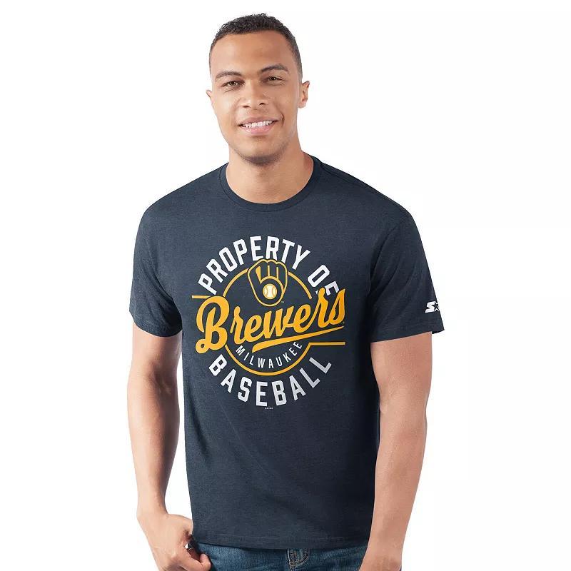 Men's Starter  Navy Milwaukee Brewers Prime Time Property Of T-Shirt, Size: Small, Blue Product Image