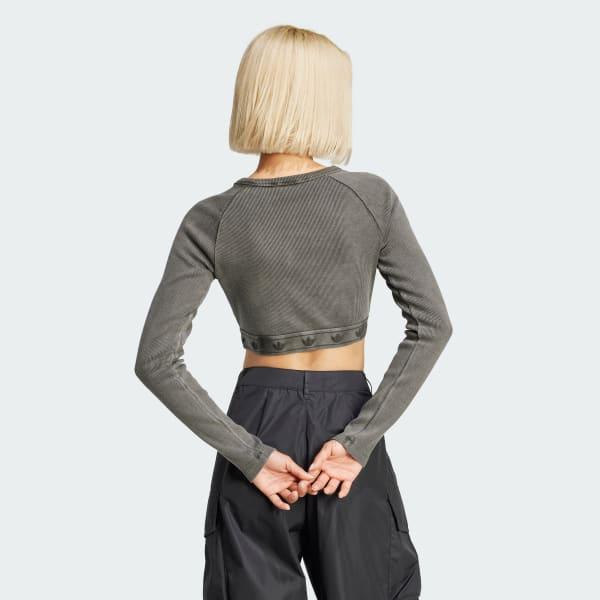adidas Ribbed Long Sleeve Crop Top Black M Womens Product Image