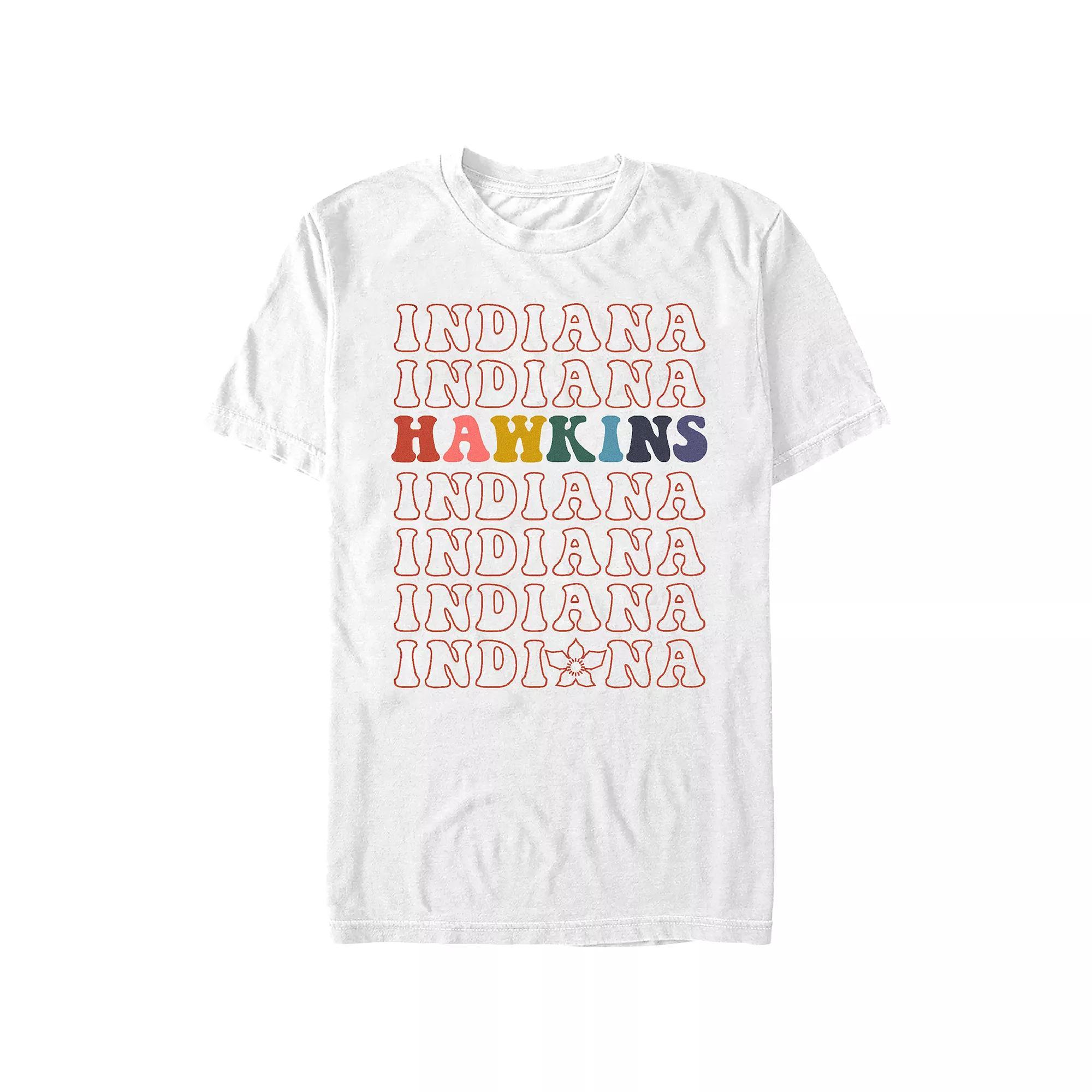 Juniors' Stranger Things Hawkins Indiana Stack Text Boyfriend Graphic Tee, Women's, Size: Medium, White Product Image