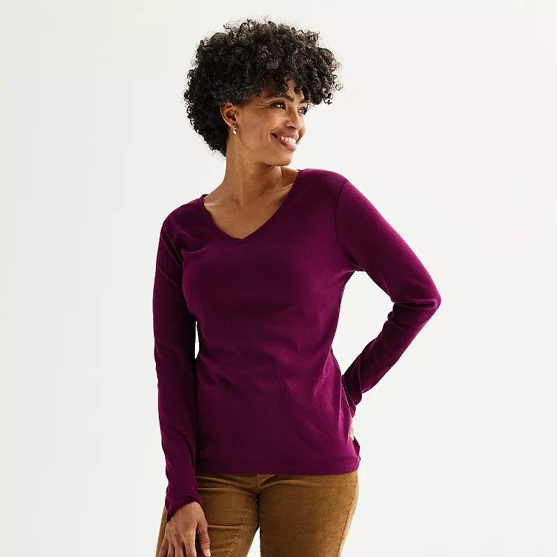 Women's Croft & Barrow® Essential Long Sleeve V-Neck Tee, Size: Small, Chicago Red Product Image