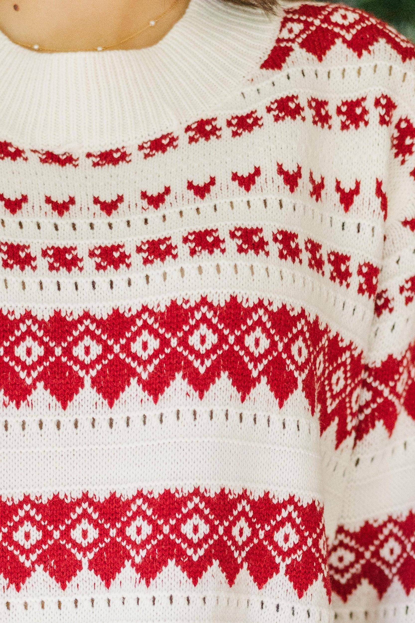 Holiday Happiness Ivory & Red Nordic Print Sweater Female Product Image
