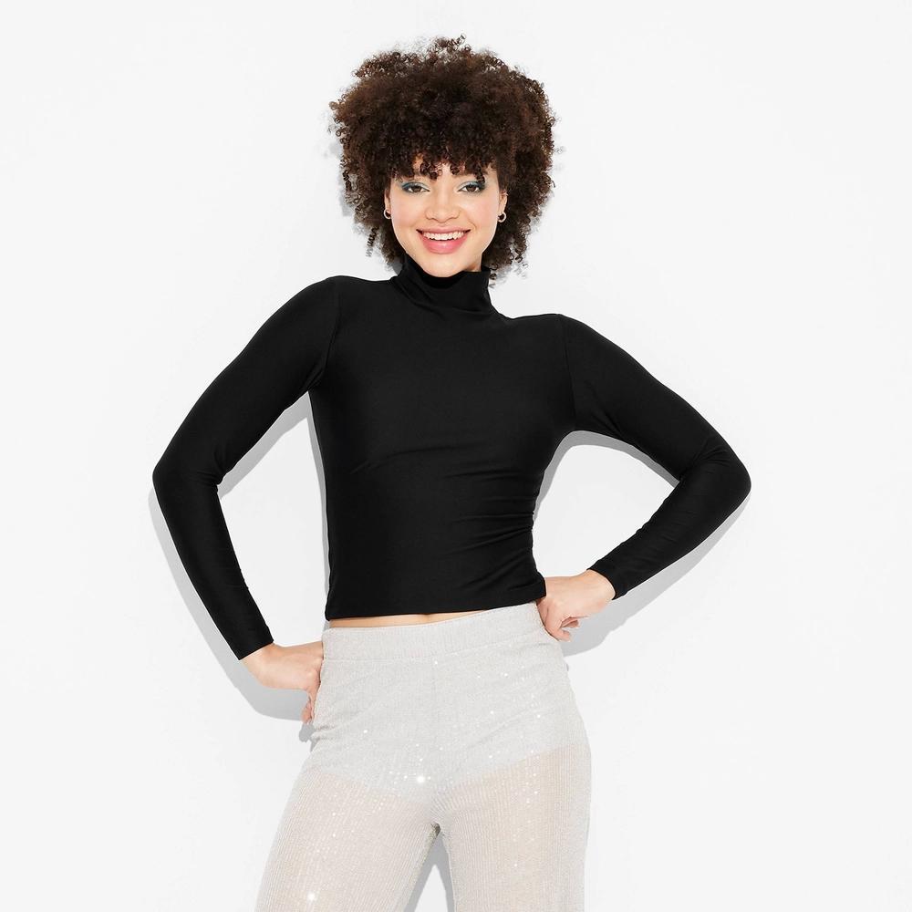 Womens Long Sleeve Mock Turtleneck Shirt - Wild Fable Black XXS Product Image