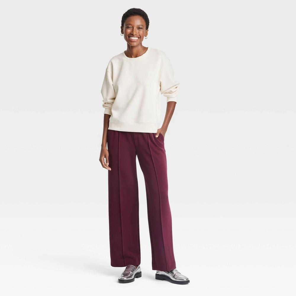 Women's Sandwash Pullover Sweatshirt - A New Day™ Cream S: Heavyweight Doubleknit, Crew Neck, Long Sleeve Product Image