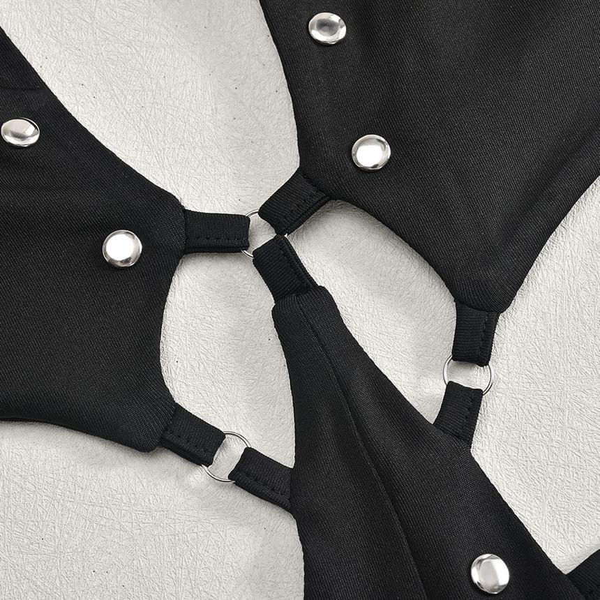 Halter Plain Studded Cutout Flared Jumpsuit Product Image