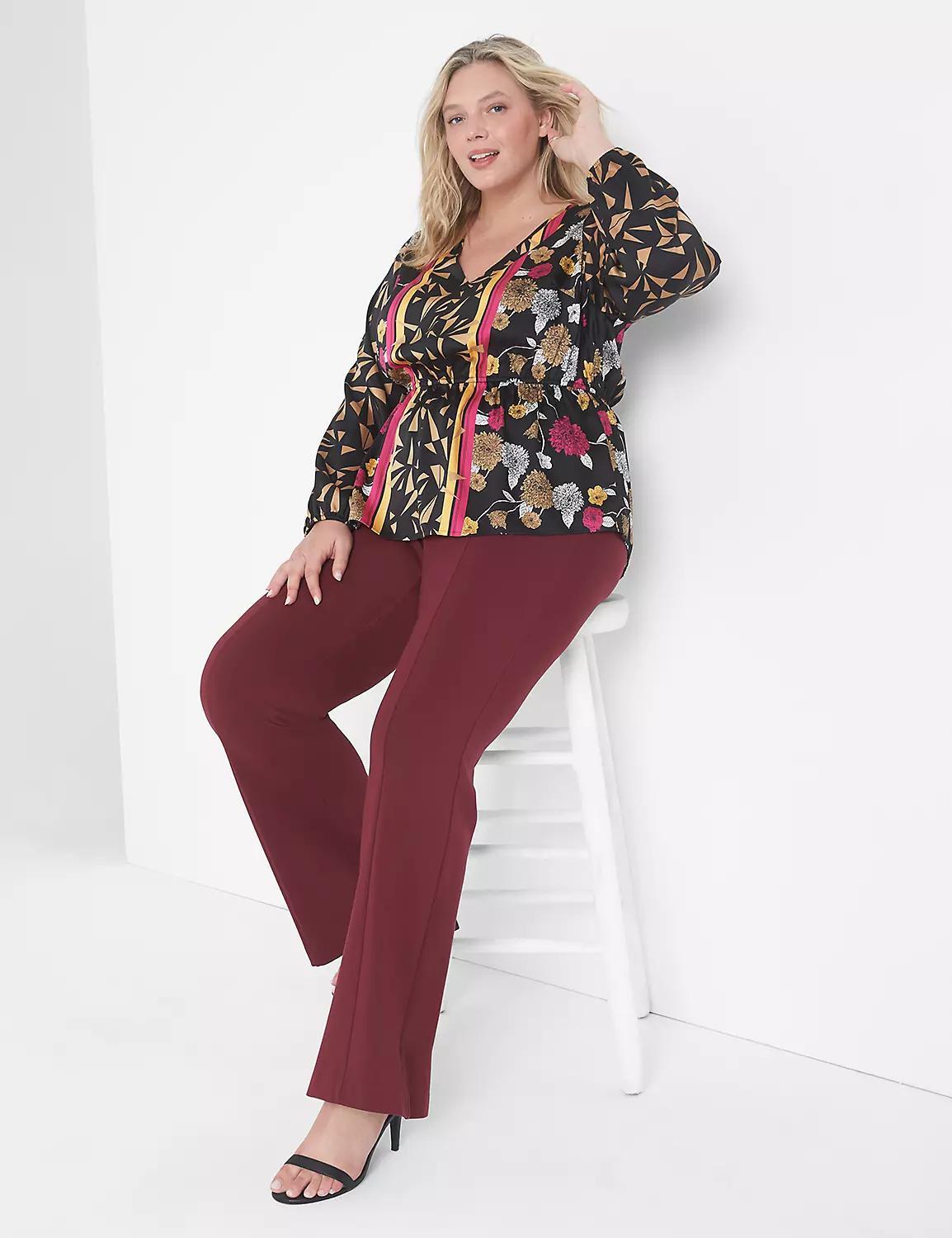 Classic Long-Sleeve V-Neck Peplum Blouse Product Image