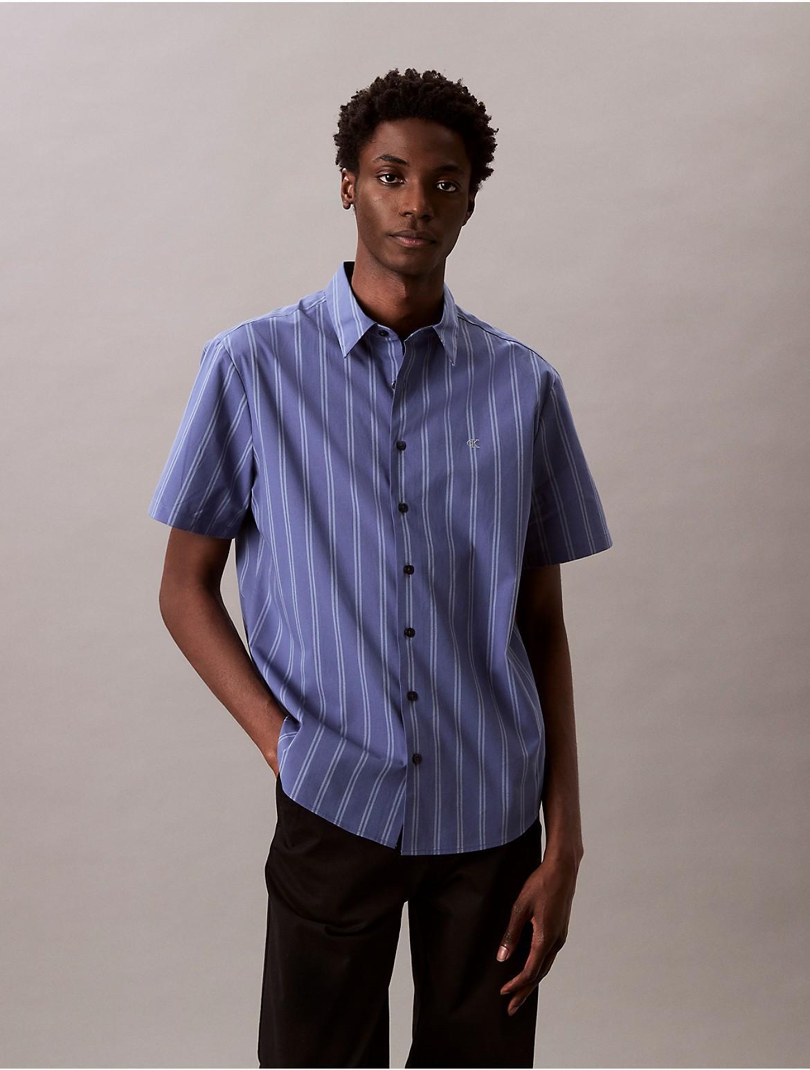 Calvin Klein Mens Poplin Stripe Classic Button-Down Shirt - Multi Product Image
