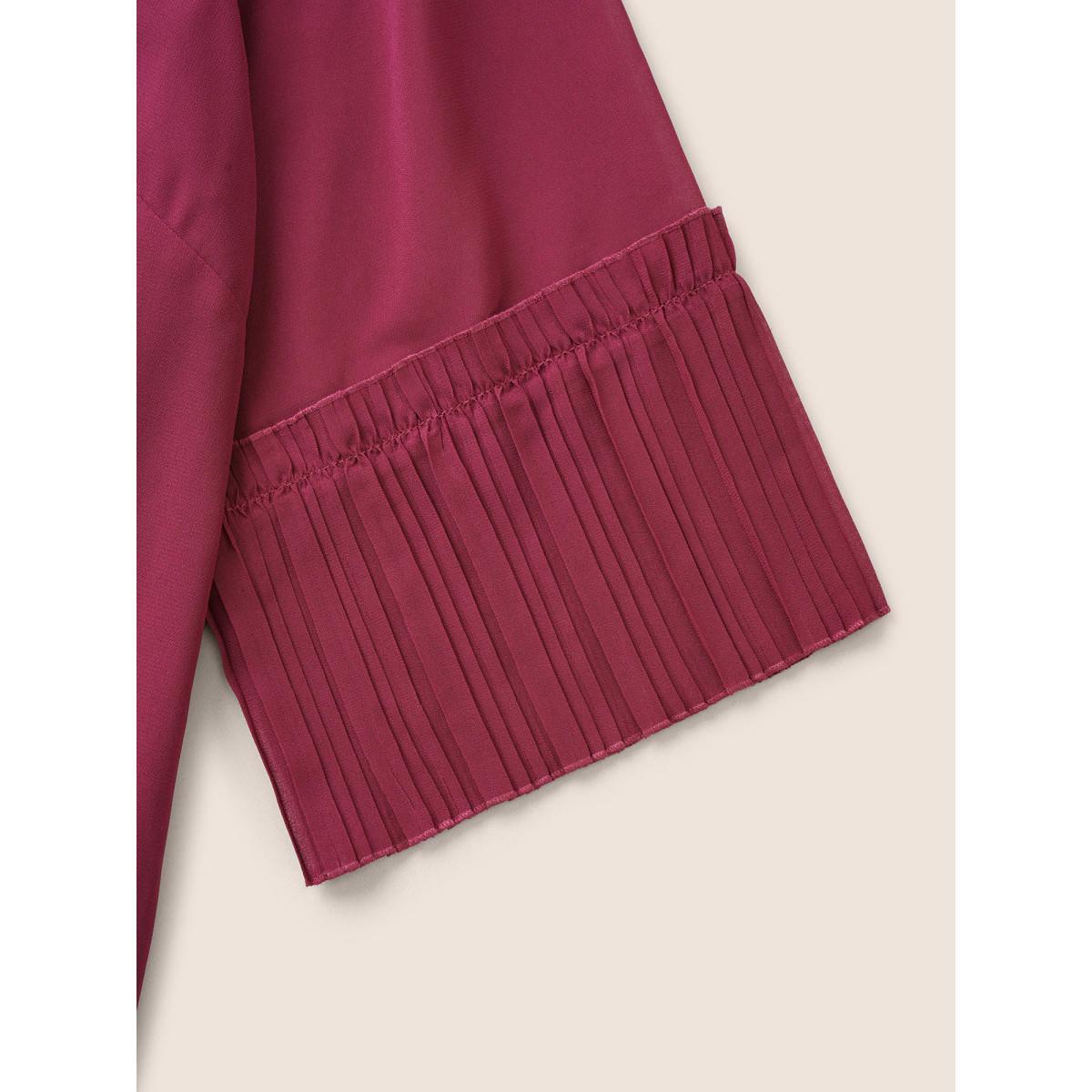 Plus Size Purple Solid Pleated Patchwork Mesh Bell Sleeve Blouse Women Elegant Elbow-length sleeve V-neck Everyday Blouses BloomChic 22-24/3X Product Image