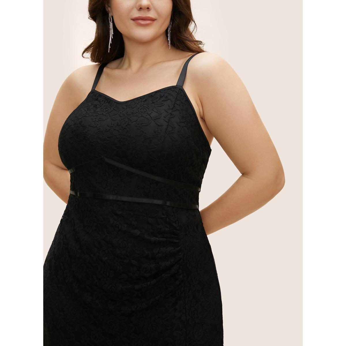 Plus Size Rose Crochet Lace Mesh Cami Dress Black Women Cocktail Non Sleeveless Curvy BloomChic 30/6X Product Image